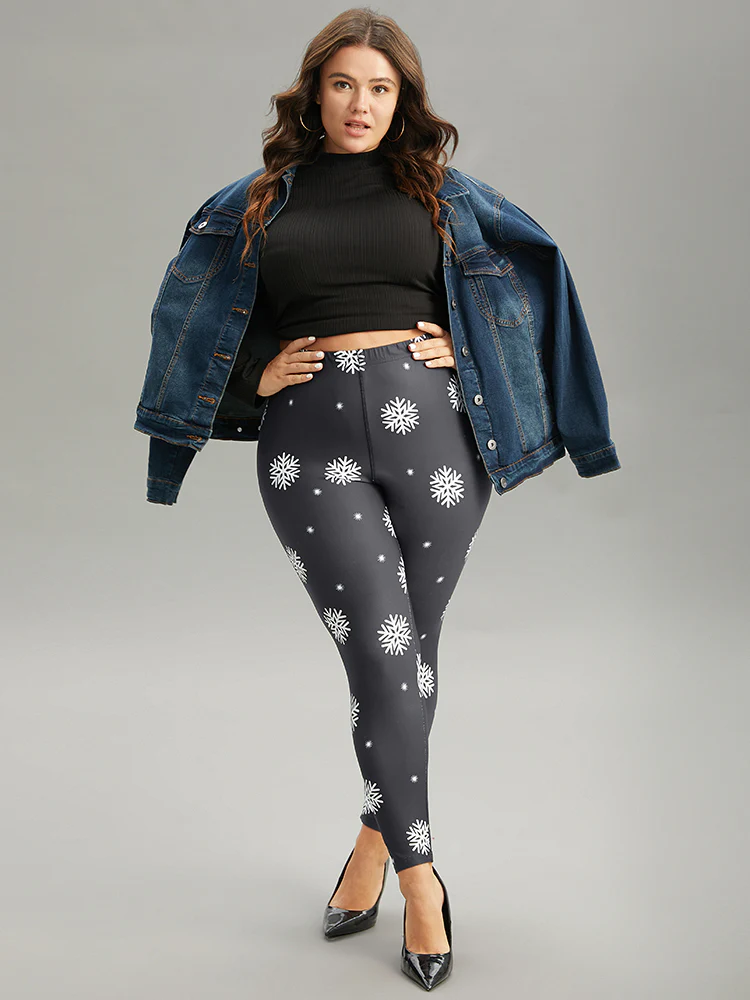 Christmas Snowflake Elastic Waist Skinny Leggings - Image 4