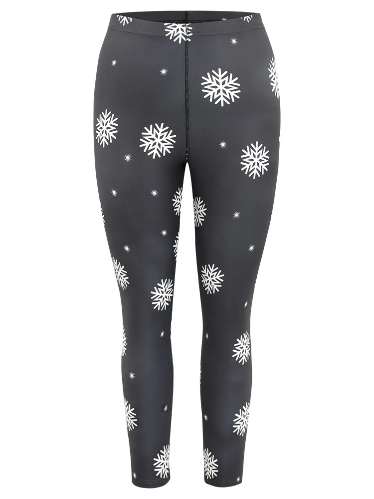Christmas Snowflake Elastic Waist Skinny Leggings - Image 6