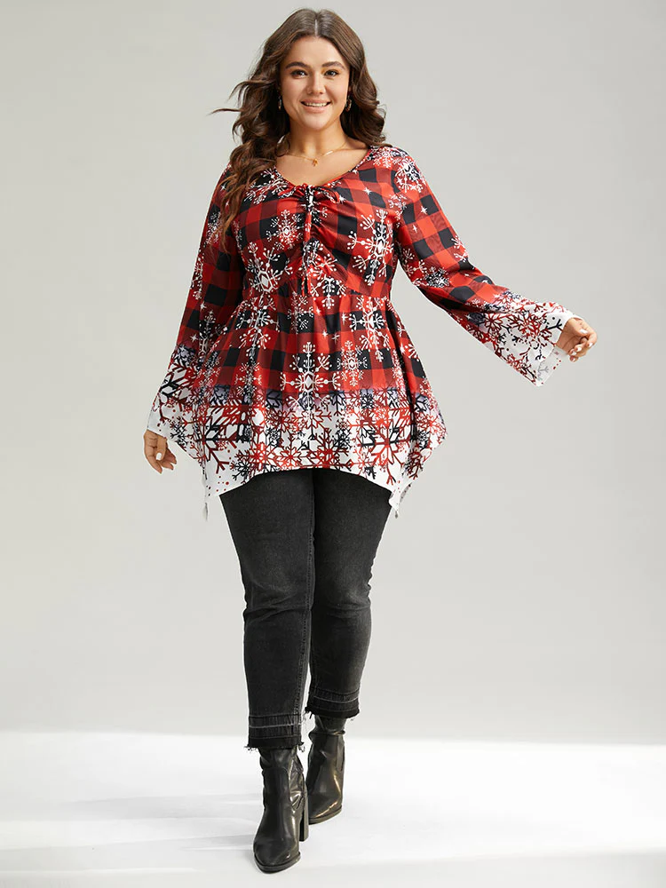 Oh-so-Chilly Plaid Ties Hanky Hem Blouse - Image 4