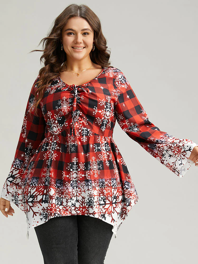 Oh-so-Chilly Plaid Ties Hanky Hem Blouse - Image 5