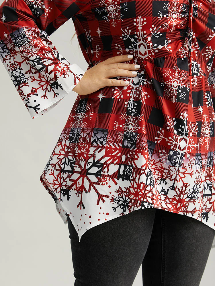 Oh-so-Chilly Plaid Ties Hanky Hem Blouse - Image 6