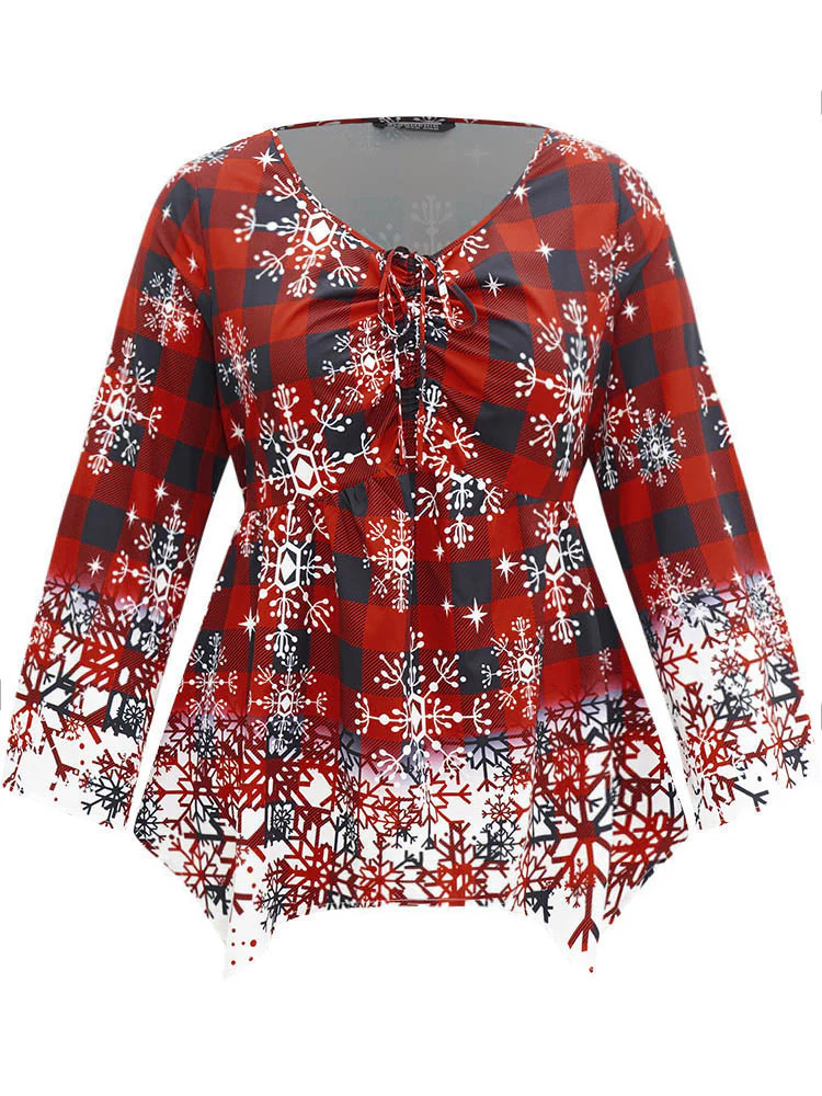Oh-so-Chilly Plaid Ties Hanky Hem Blouse - Image 7