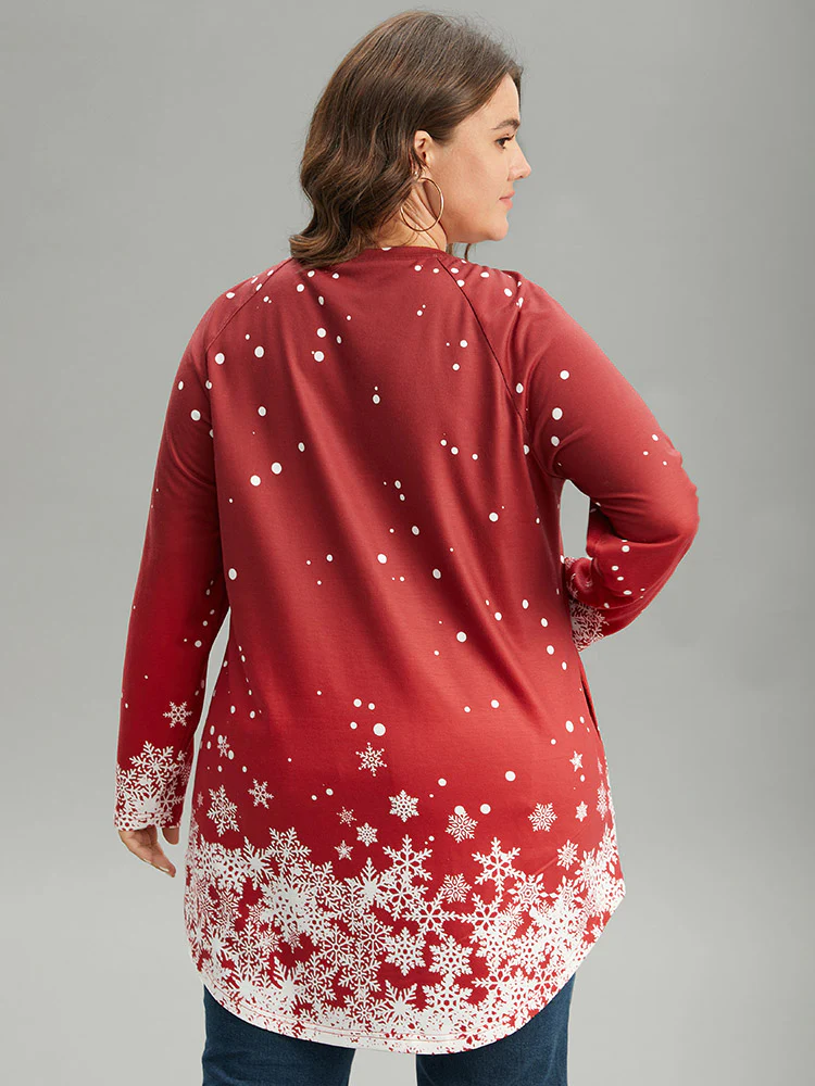 Christmas Snowflake Raglan Sleeve High Low Hem T-shirt - Image 2