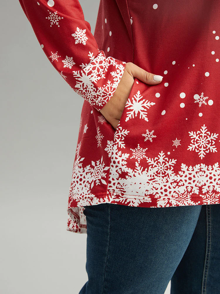 Christmas Snowflake Raglan Sleeve High Low Hem T-shirt - Image 5