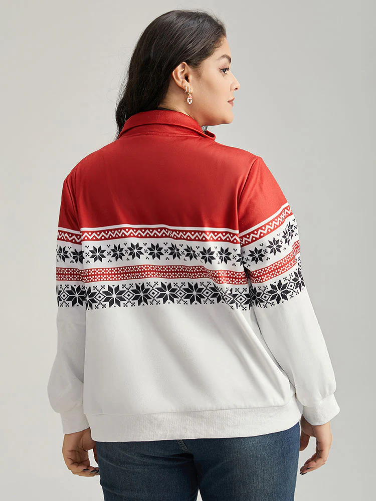 Christmas Snowflake Zipper Contrast Jacket - Image 3