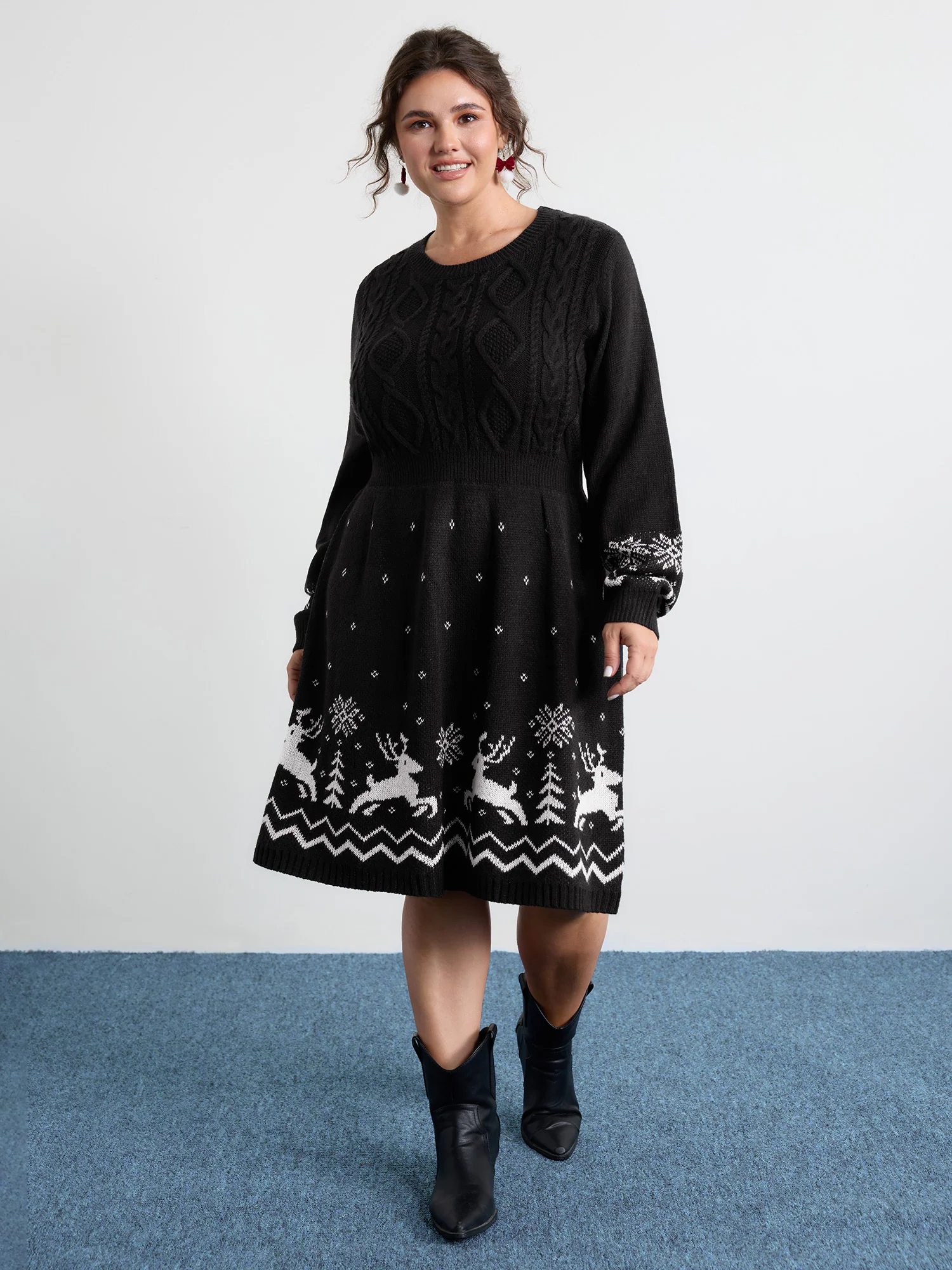 Christmas Textured Pattern Midi Sweater Dress - Image 3