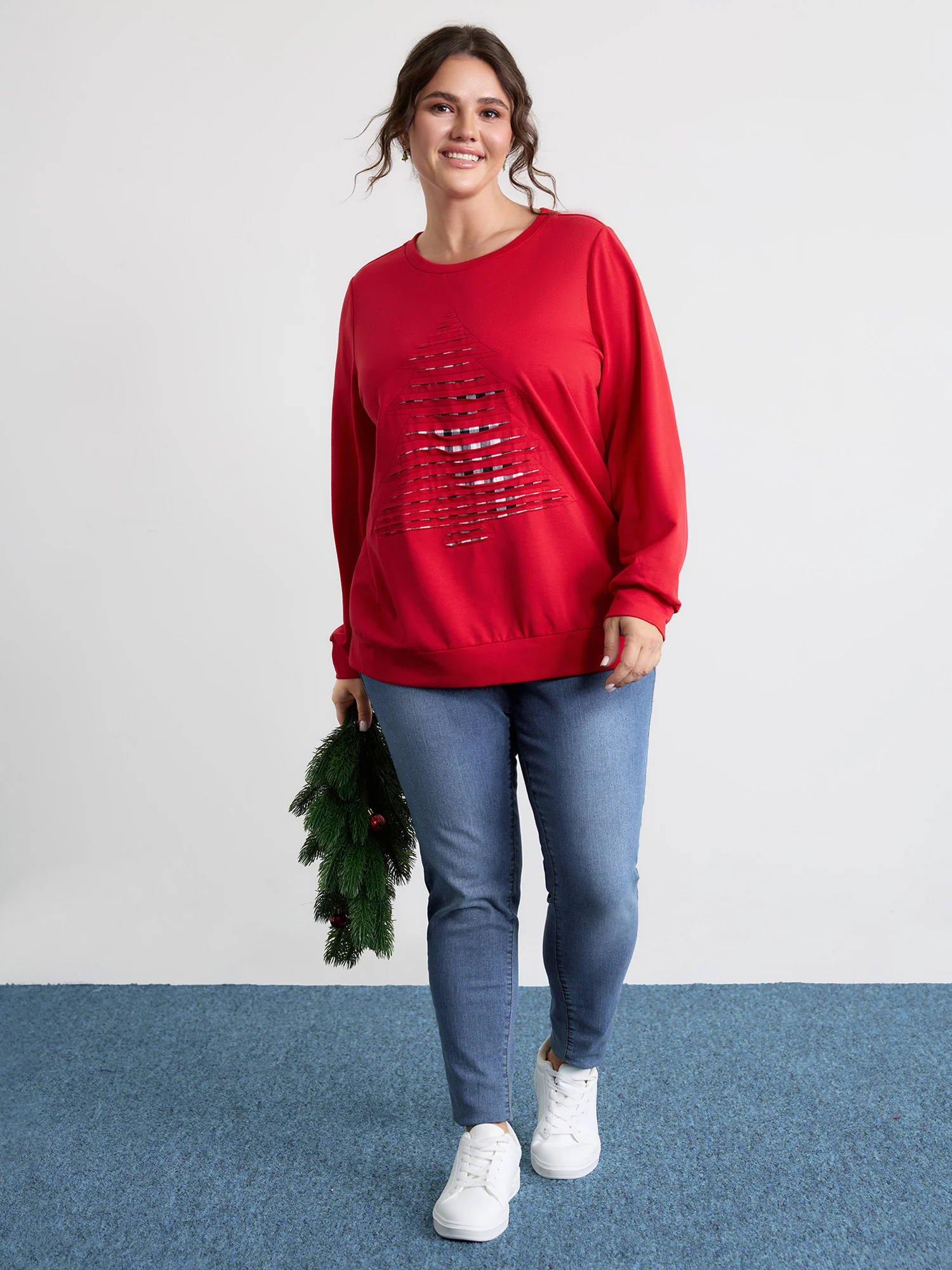 Supersoft Christmas Tree Applique Embroidery Sweatshirt - Image 3