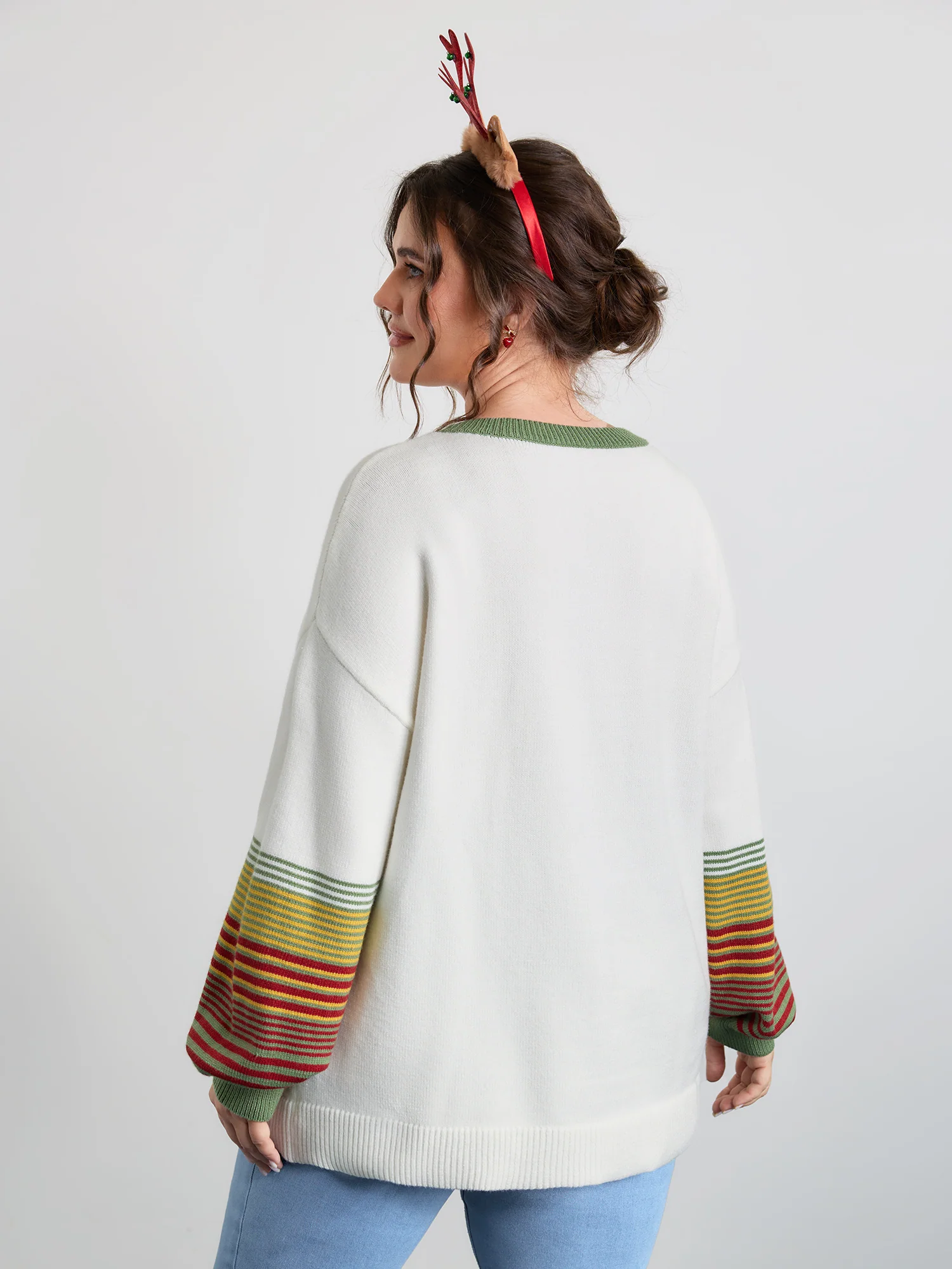 Christmas Tree Pattern Jacquard Stripe Pullover - Image 4