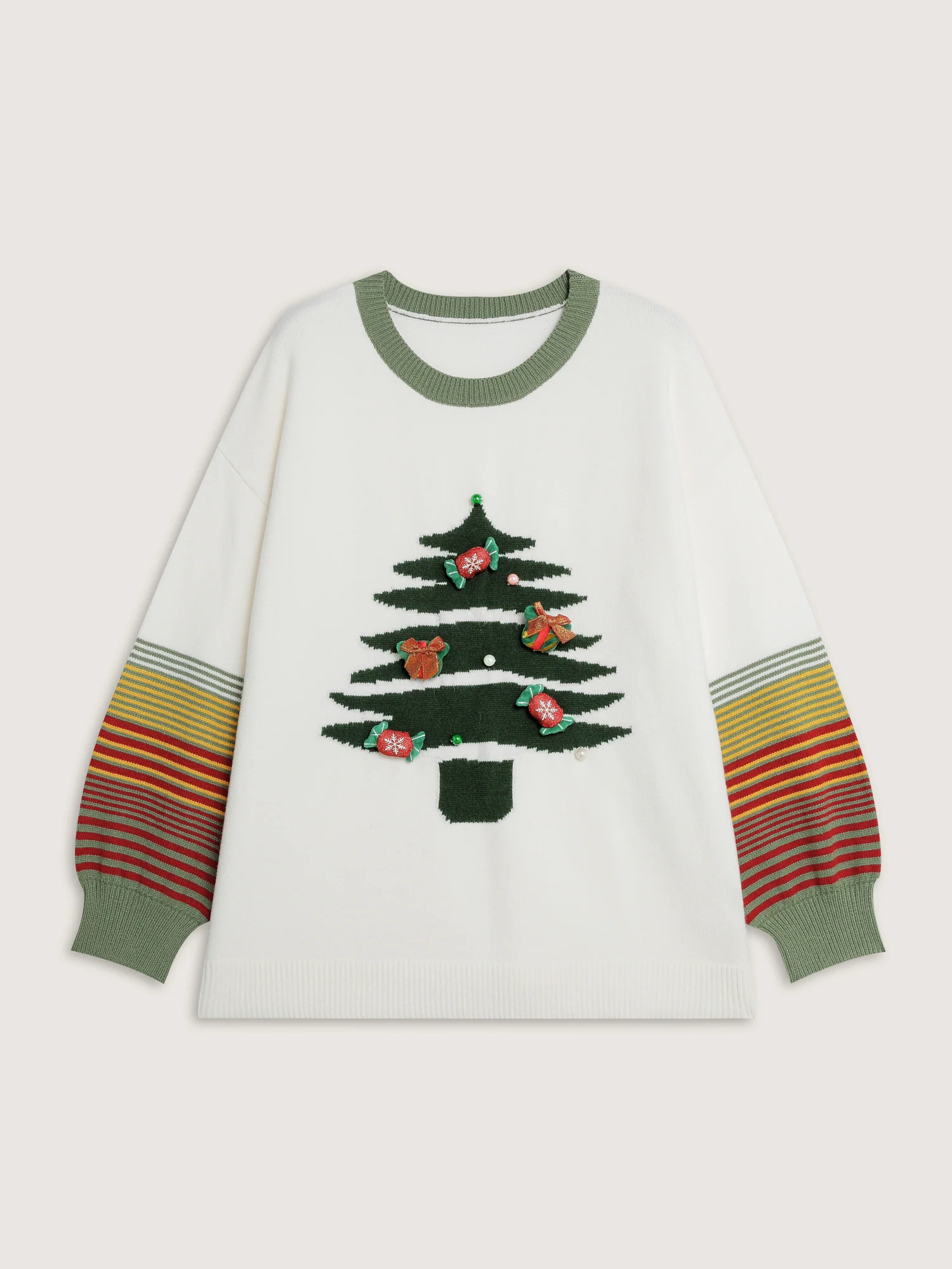 Christmas Tree Pattern Jacquard Stripe Pullover - Image 7