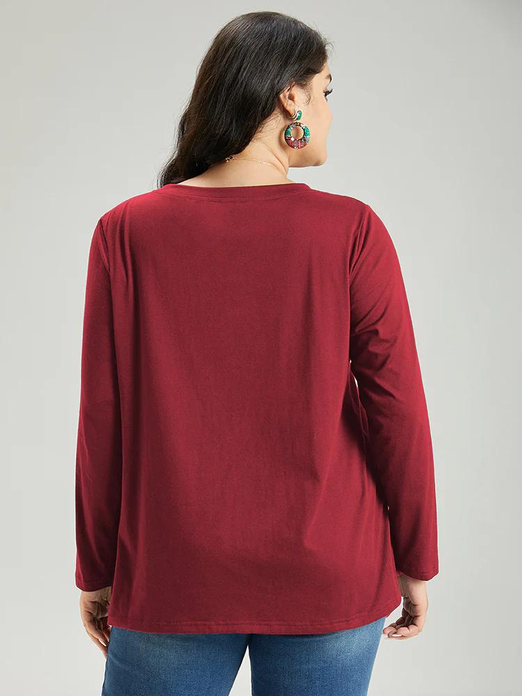 Christmas Trees Letter Print Round Neck T-shirt - Image 2