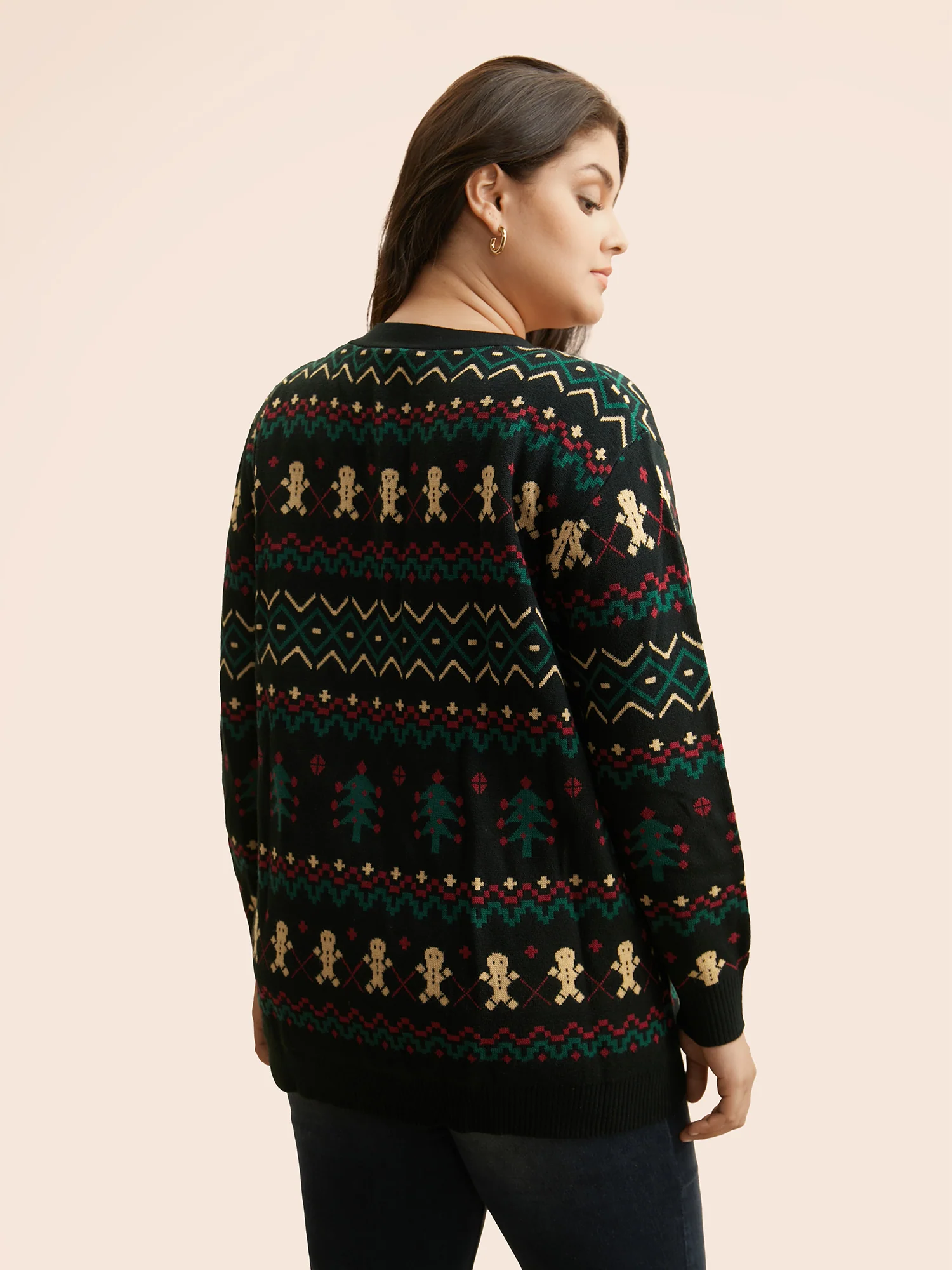 Christmas Trees & Gingerbread Man Print Pocket Cardigan - Image 2