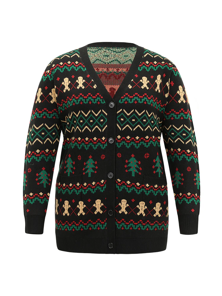Christmas Trees & Gingerbread Man Print Pocket Cardigan - Image 5
