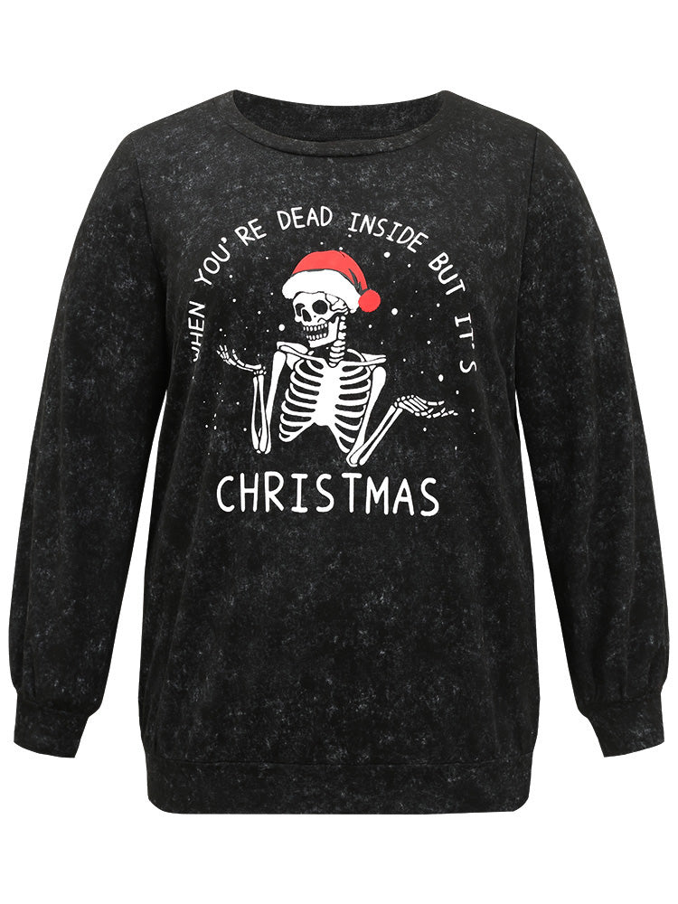 Christmas Vintage Skull Print Crew Neck Sweatshirt - Image 7