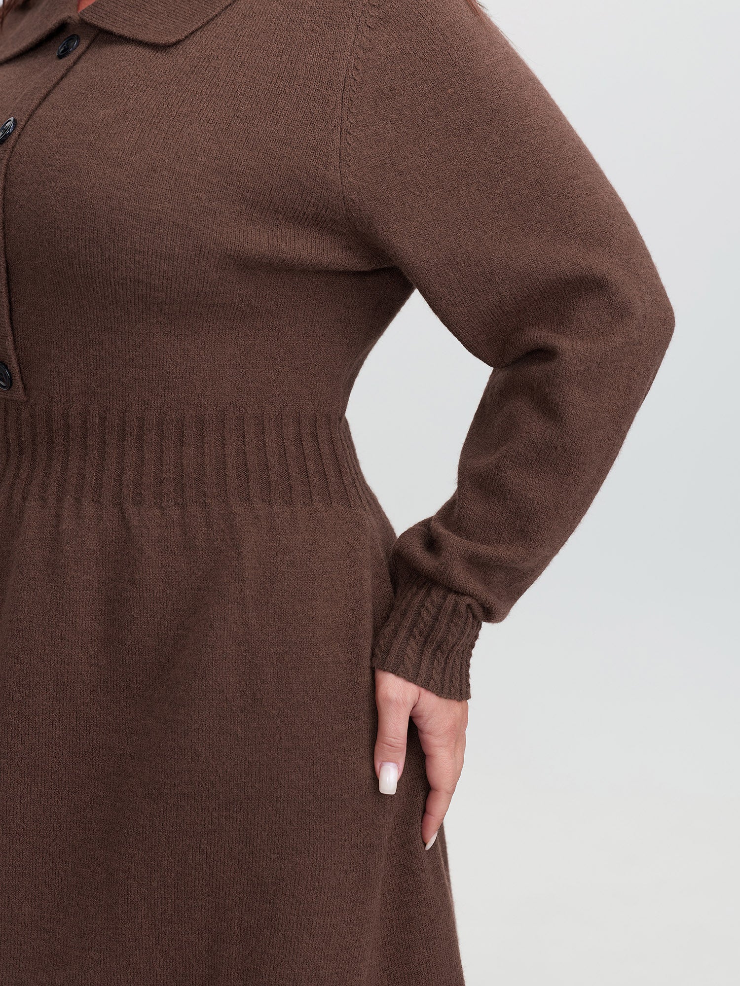 Cinched-Waist Collar Button Sweater Dress - Image 4