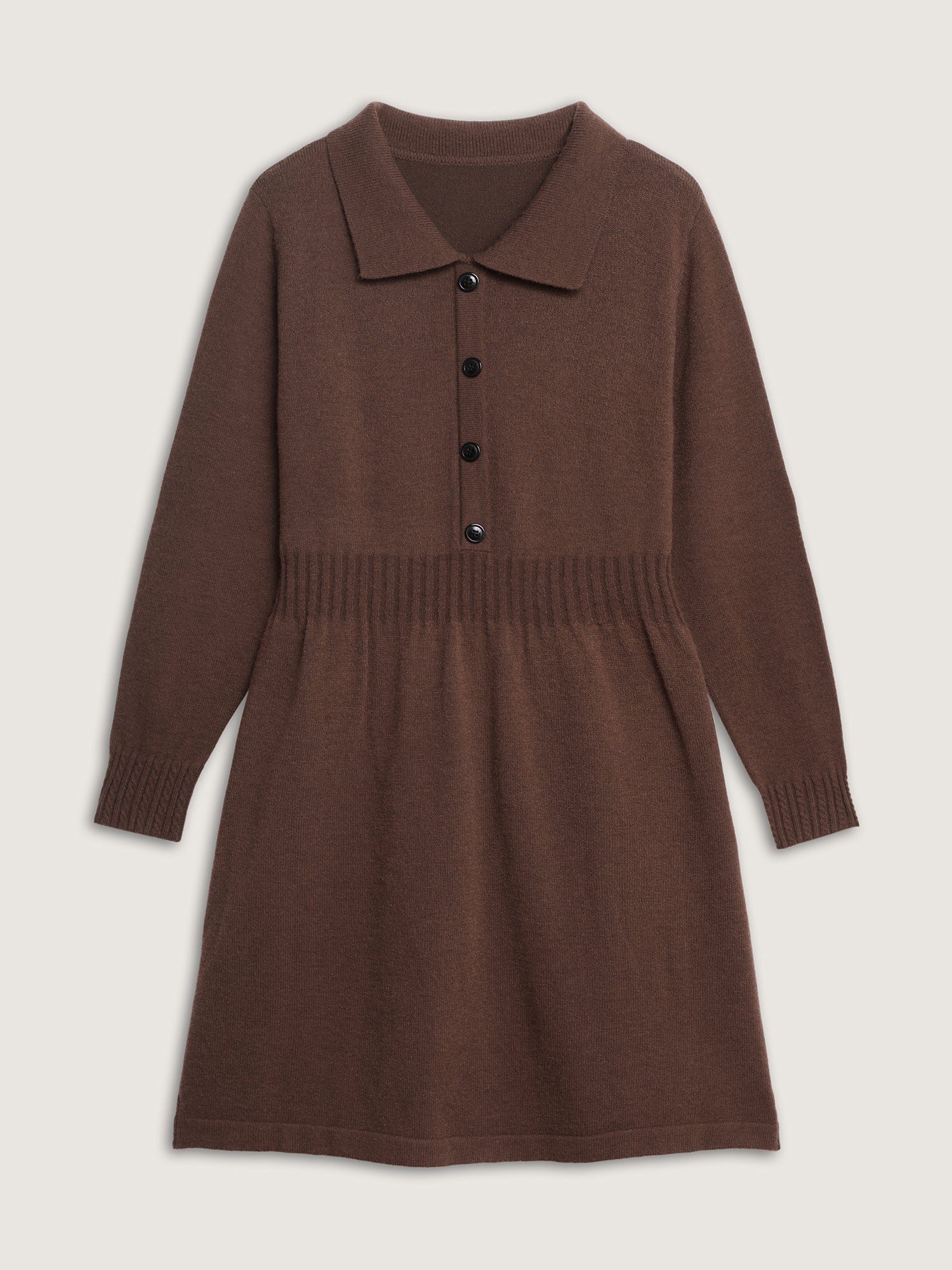 Cinched-Waist Collar Button Sweater Dress - Image 8