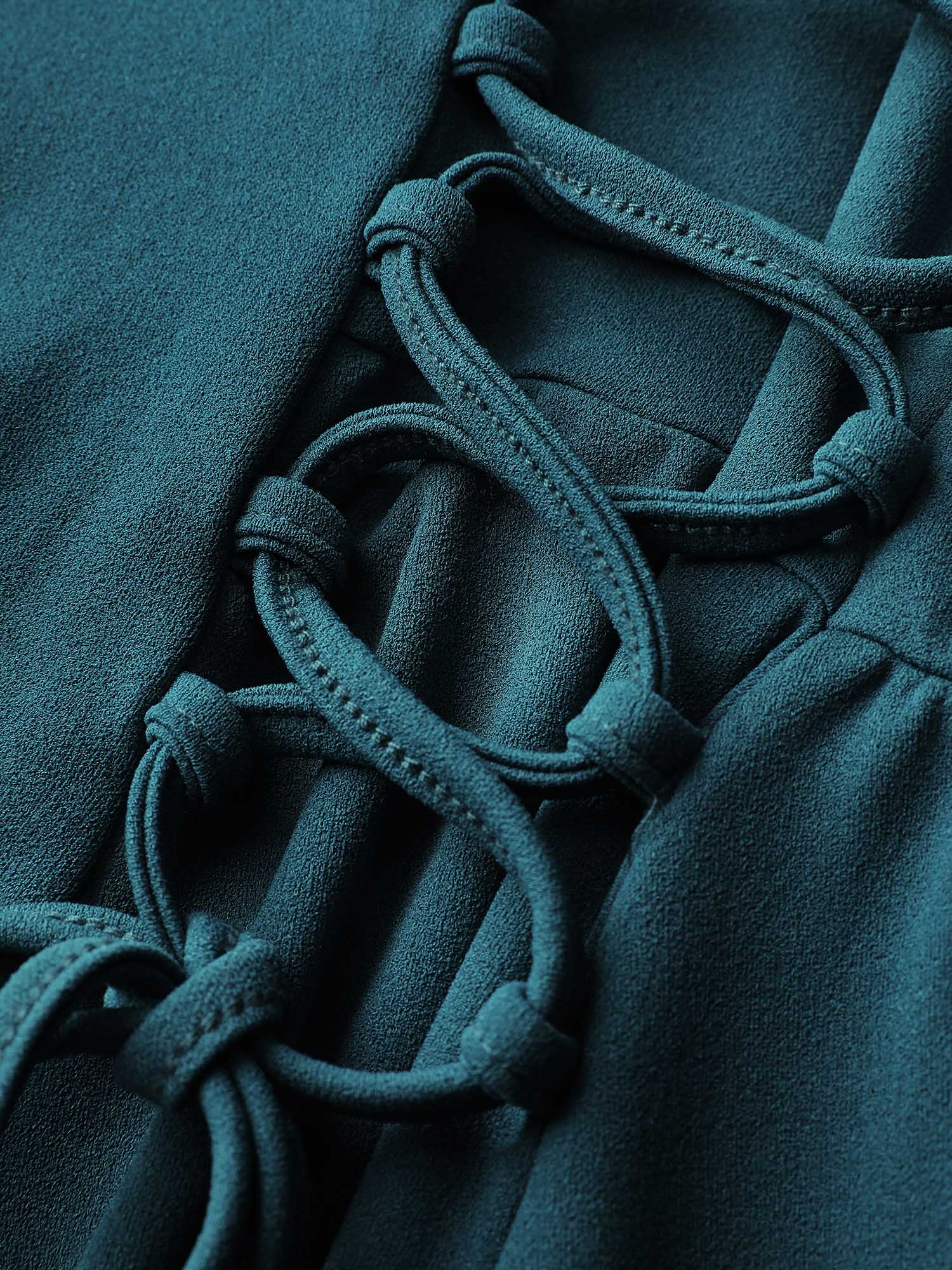 Cinched-Waist Cross-Tie Stretchy Blouse - Image 6