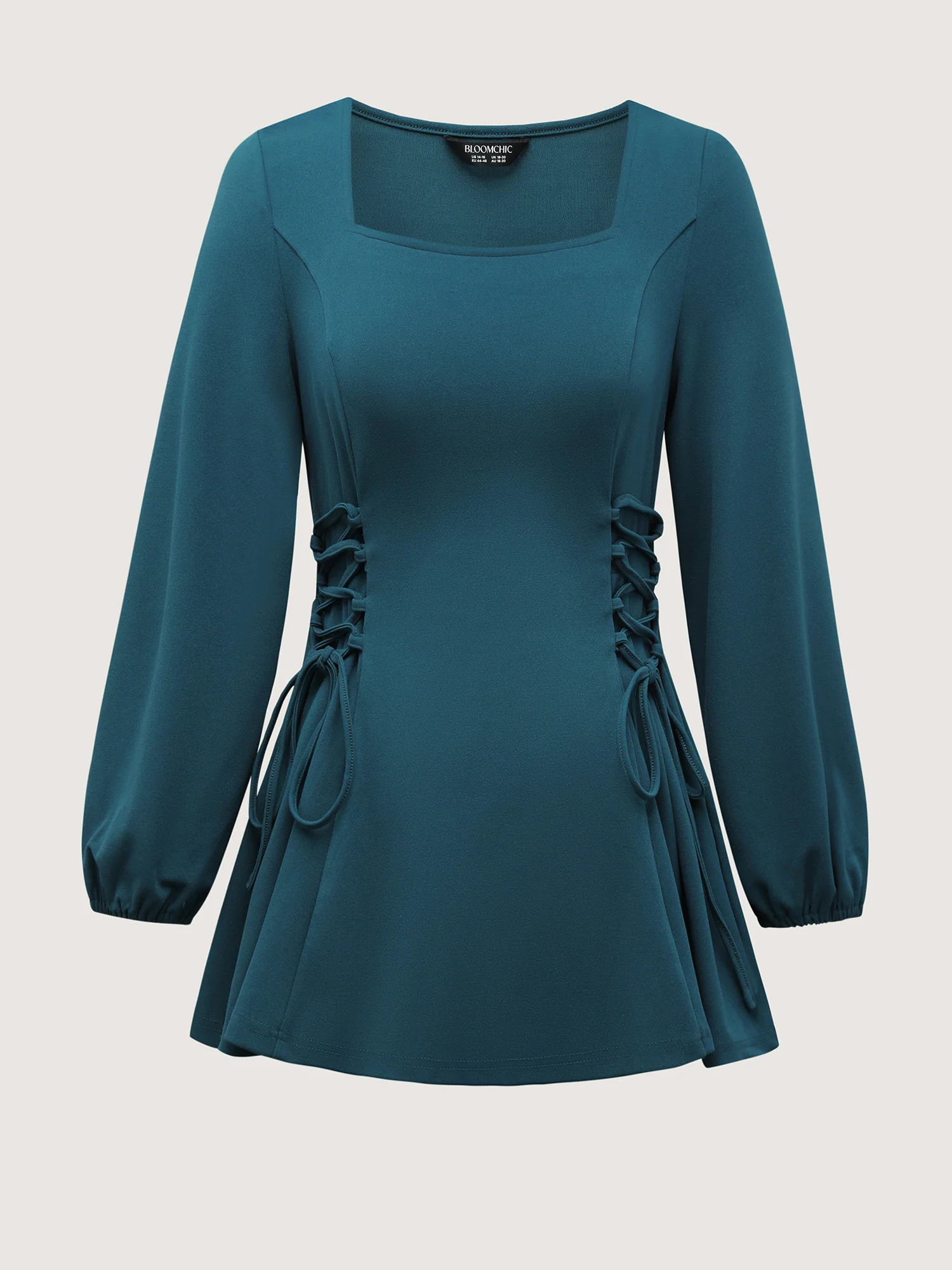 Cinched-Waist Cross-Tie Stretchy Blouse - Image 8