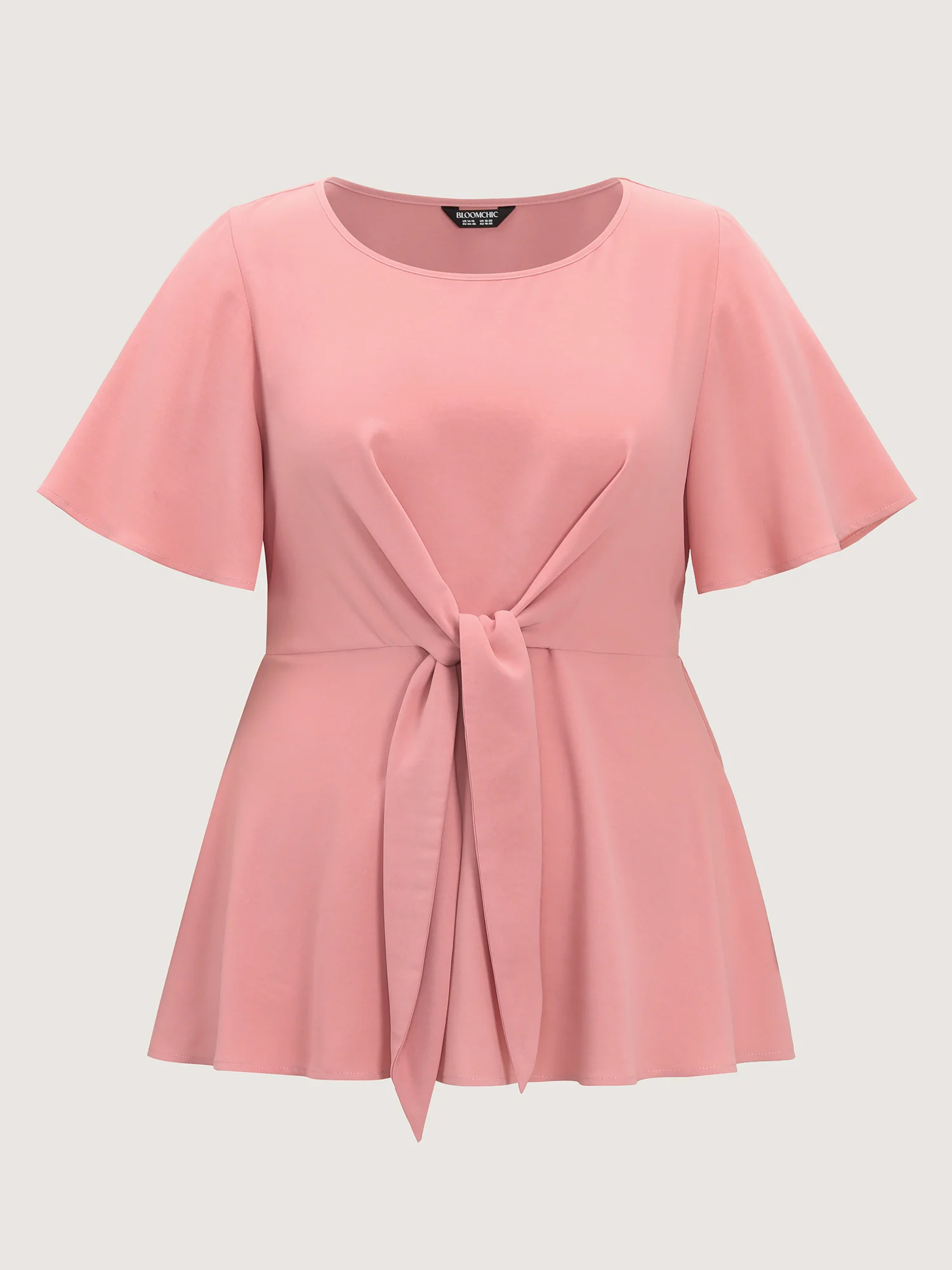 Cinched-Waist Knotted Plain Blouse - Image 6
