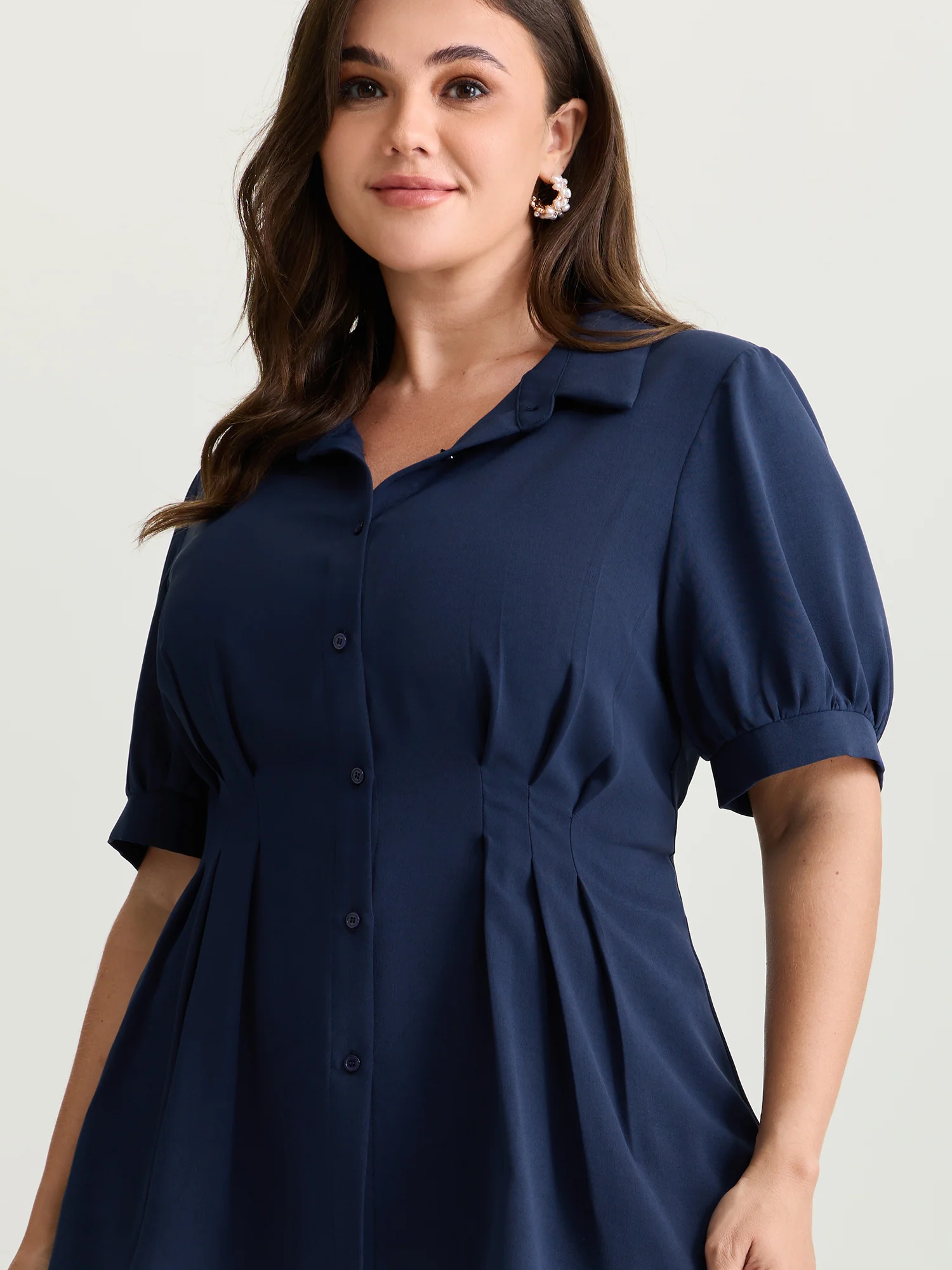 Cinched-Waist Pleated Collar Blouse - Image 2