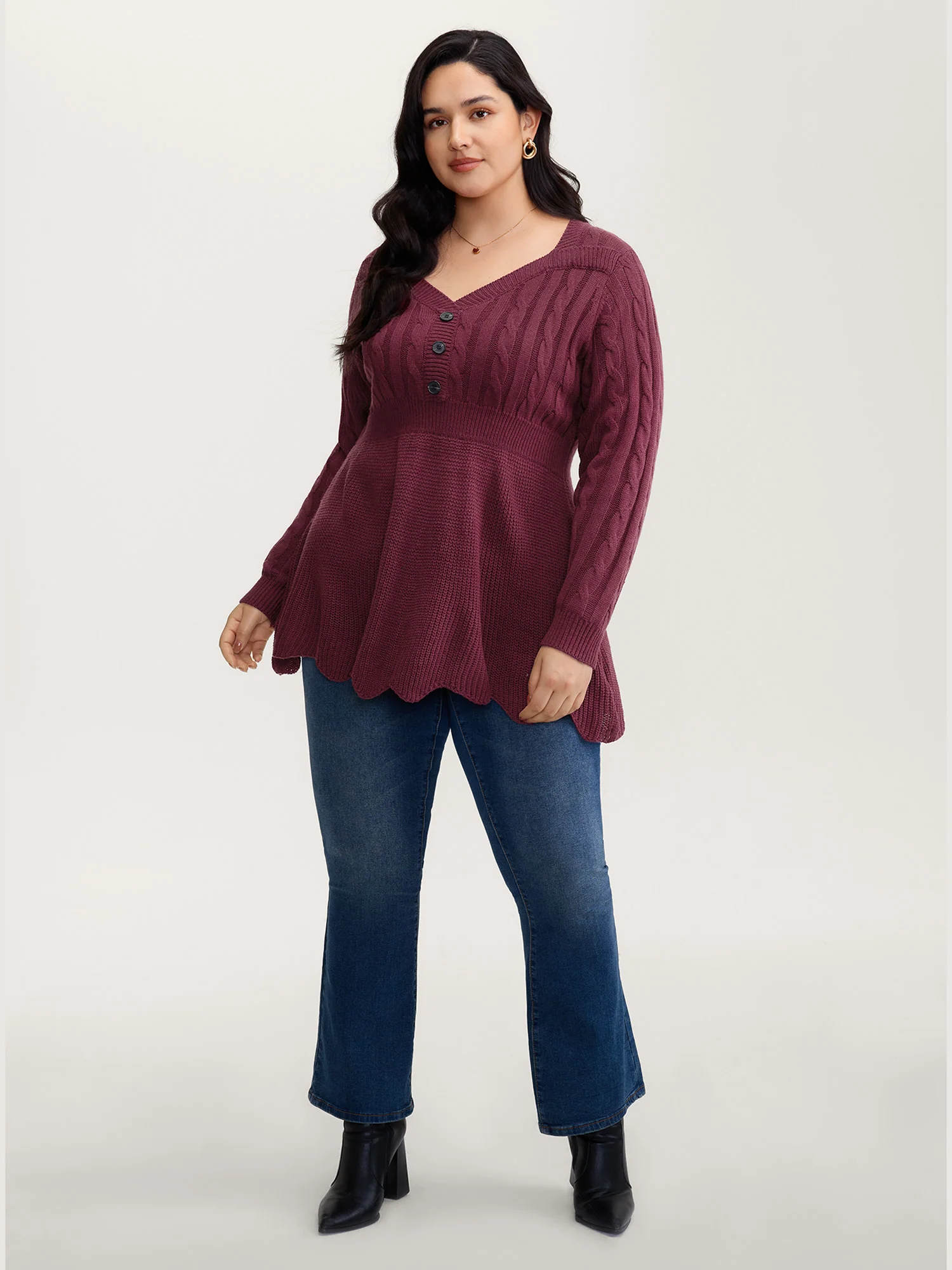 Cinched-Waist Sweetheart Textured A-Line Pullover - Image 3