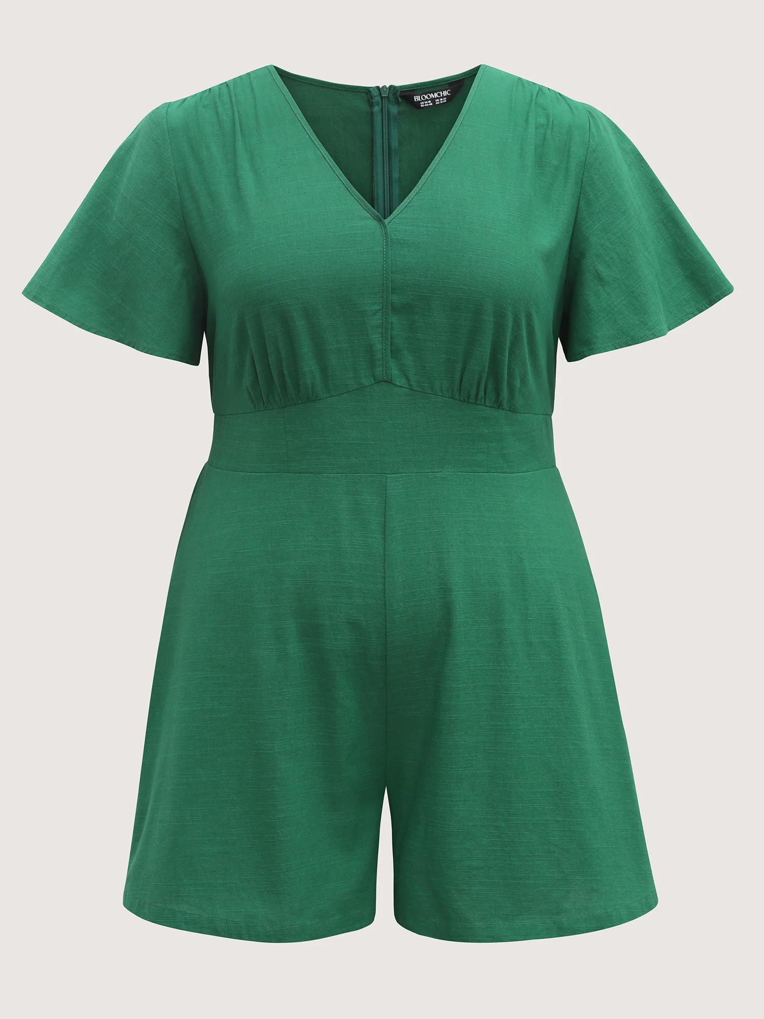 Cinched-Waist V-Neck Solid Romper - Image 7