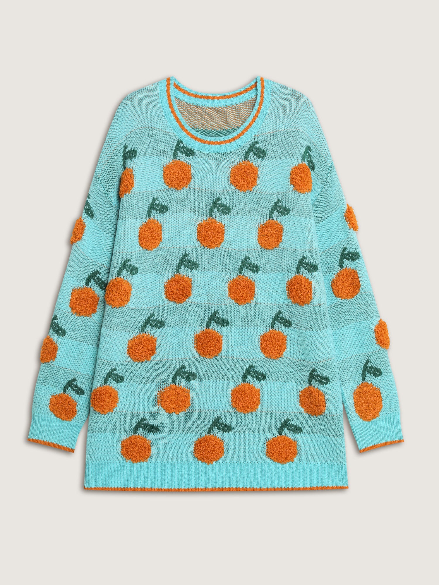 Citrus Pattern Contrast Edge Ribbed Pullover - Image 7