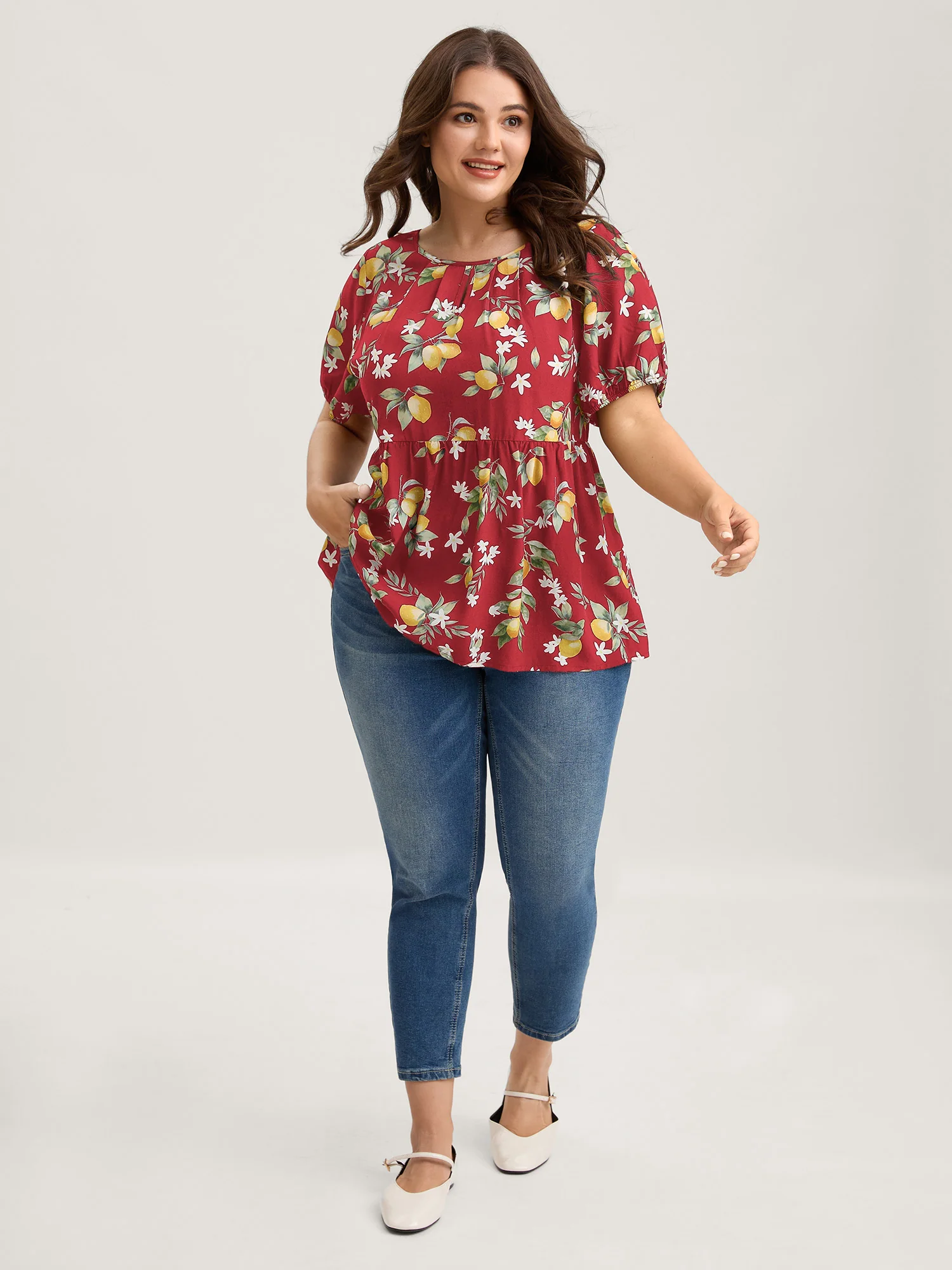 Citrus Print Bow Backless Blouse - Image 10
