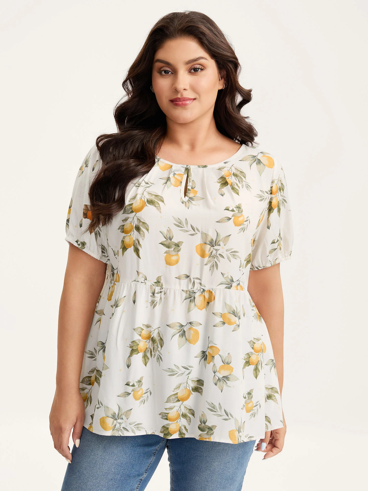 Citrus Print Bow Backless Blouse - Image 2