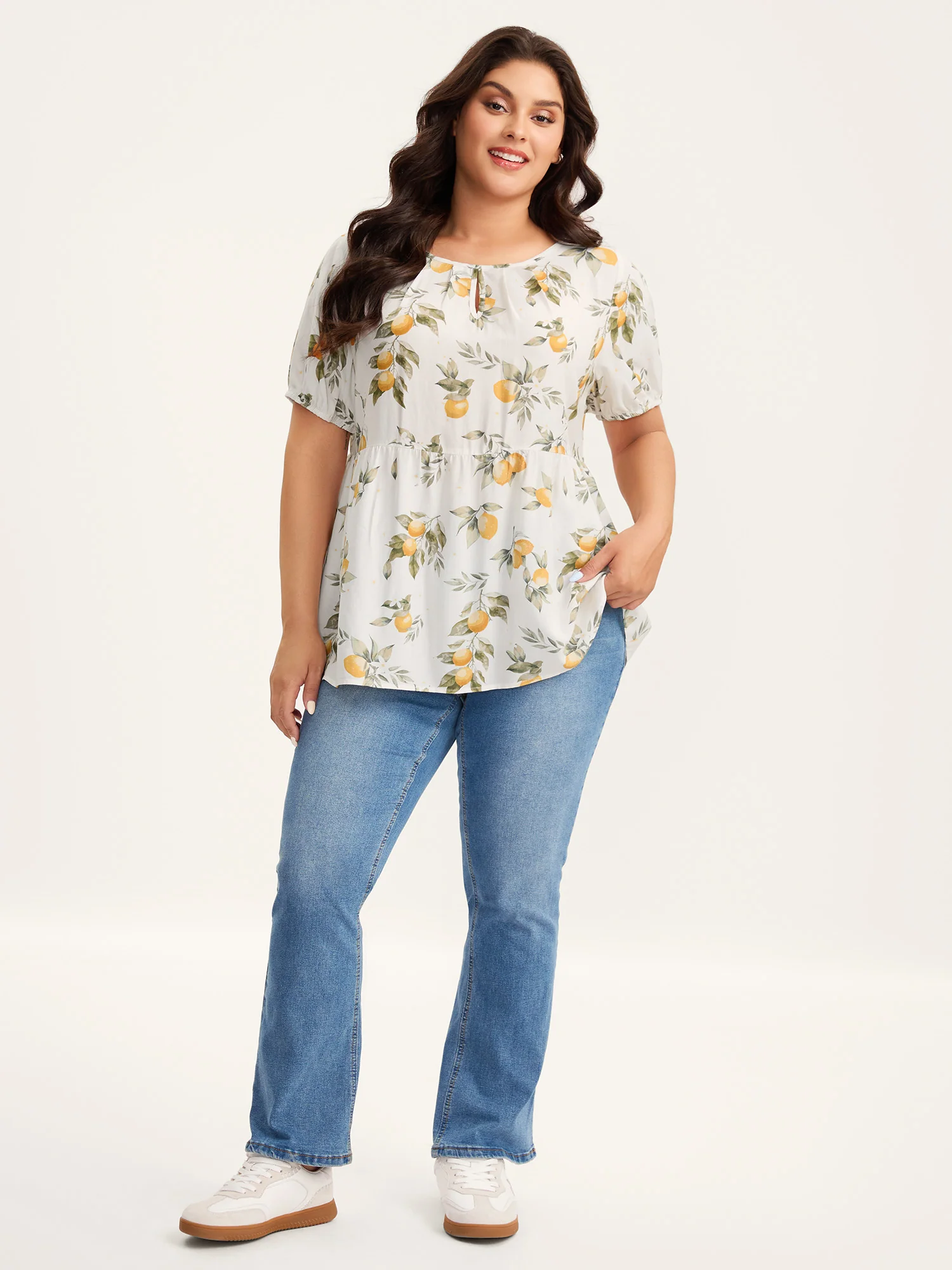 Citrus Print Bow Backless Blouse - Image 3