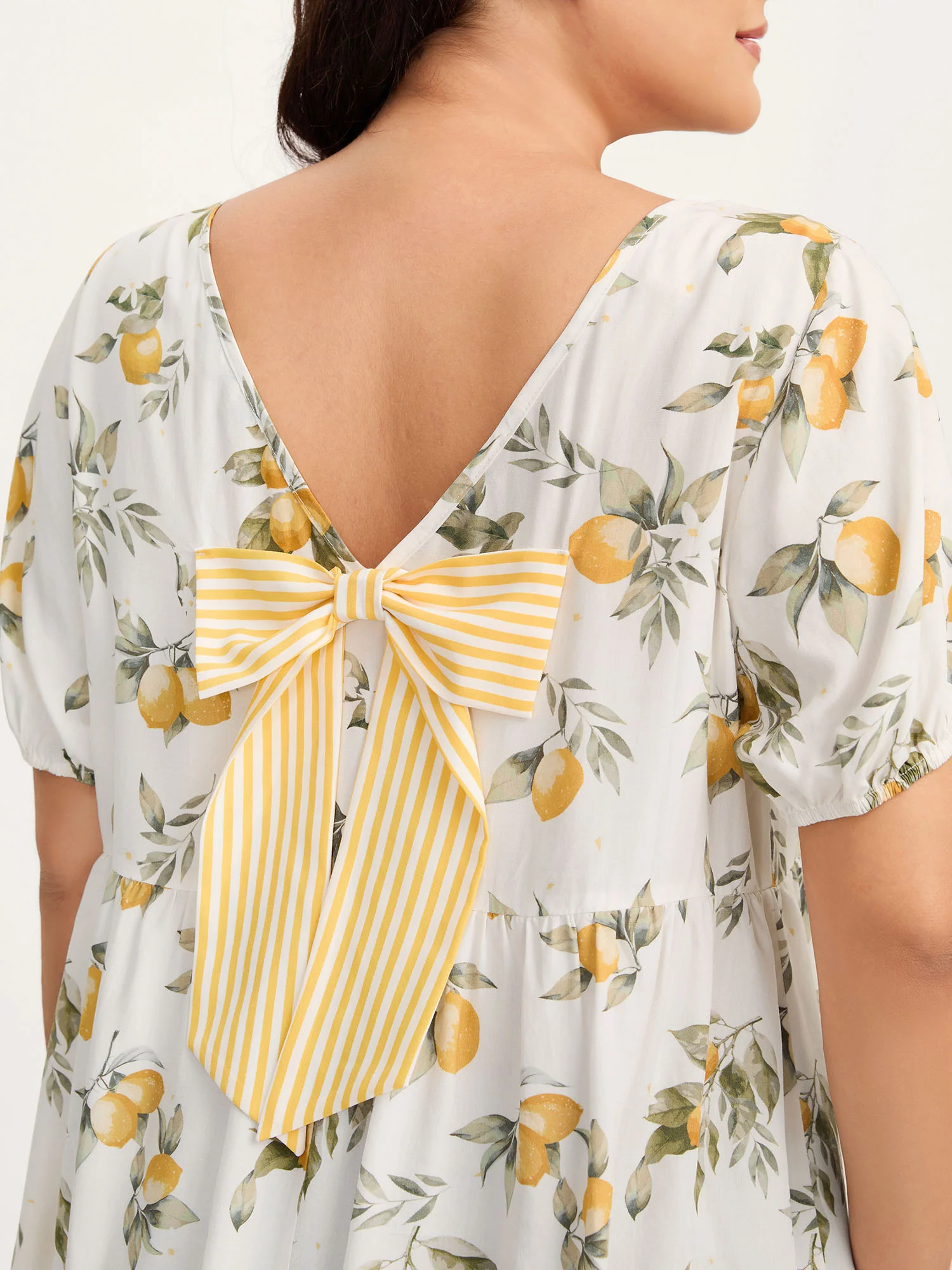 Citrus Print Bow Backless Blouse - Image 4