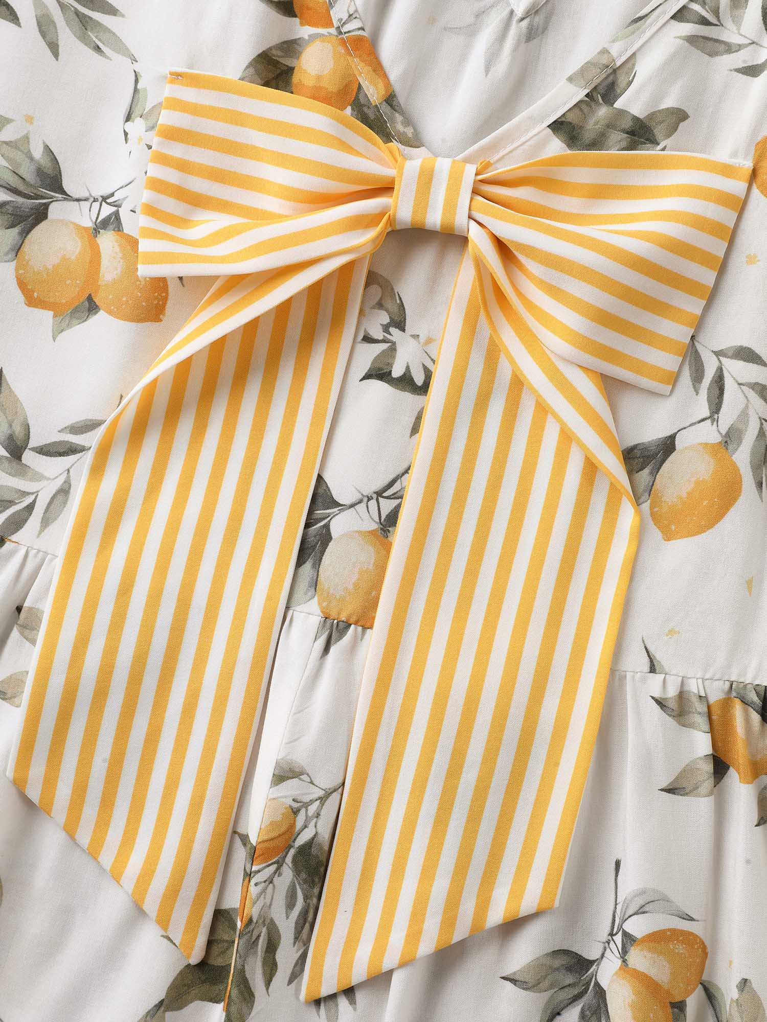 Citrus Print Bow Backless Blouse - Image 5