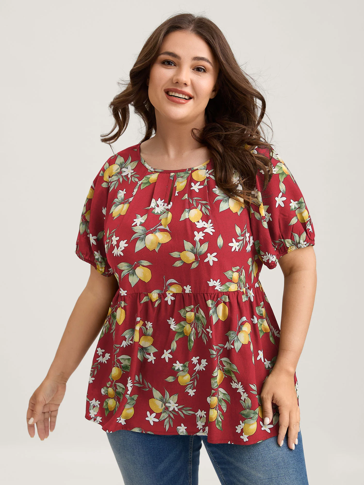 Citrus Print Bow Backless Blouse - Image 8
