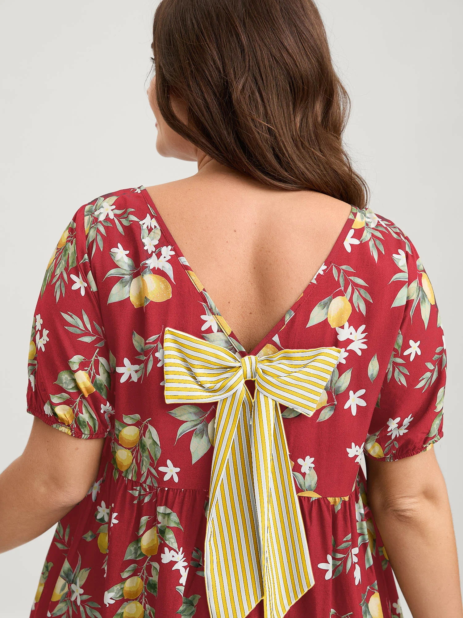 Citrus Print Bow Backless Blouse - Image 9