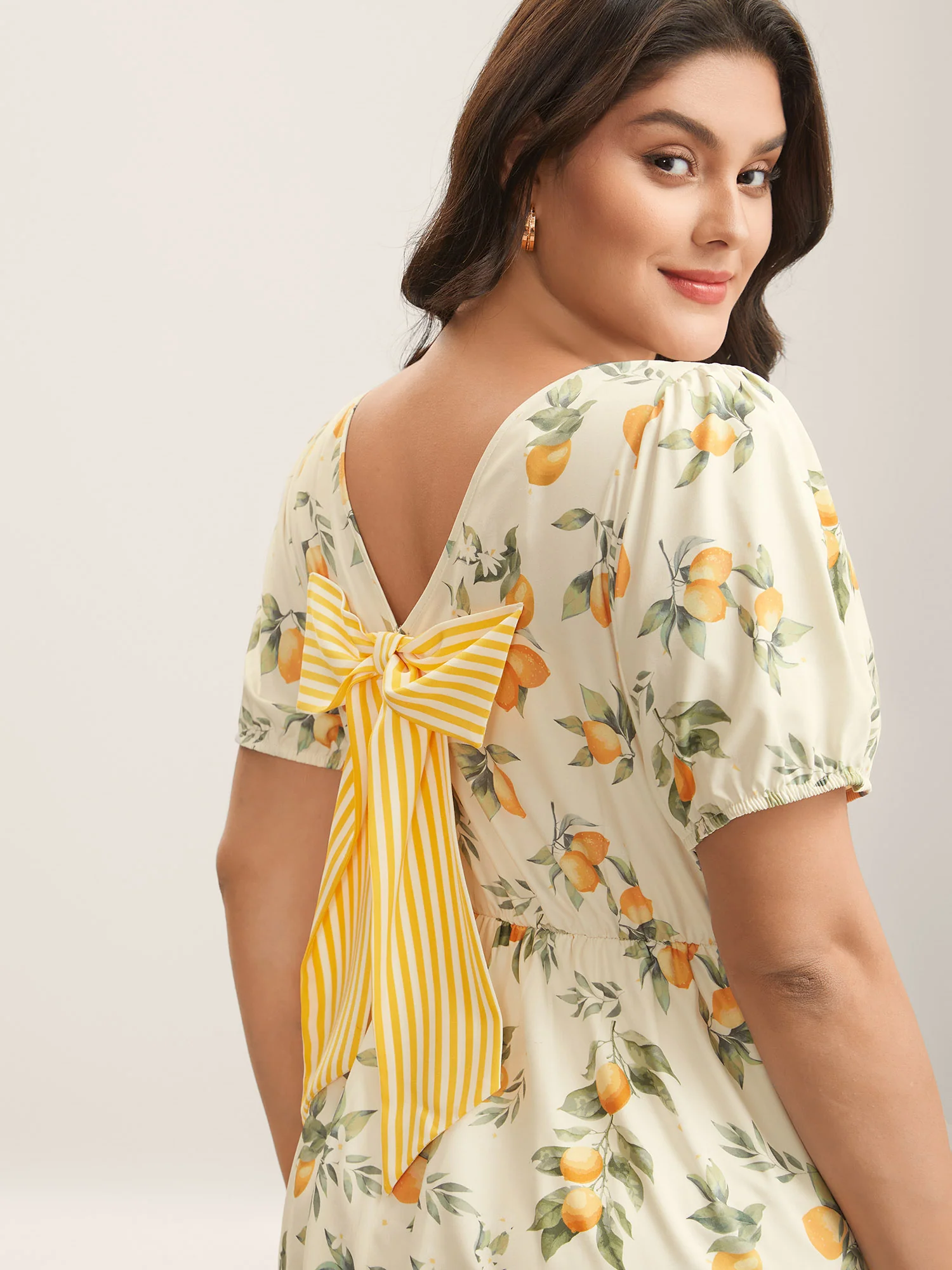 Citrus Print Bow Backless Midi Dress - Image 2