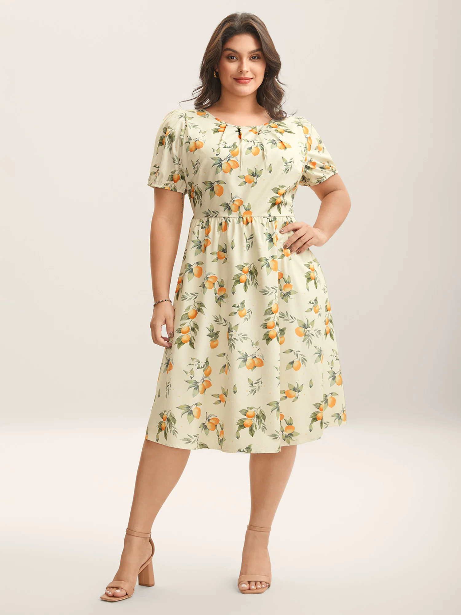 Citrus Print Bow Backless Midi Dress - Image 3