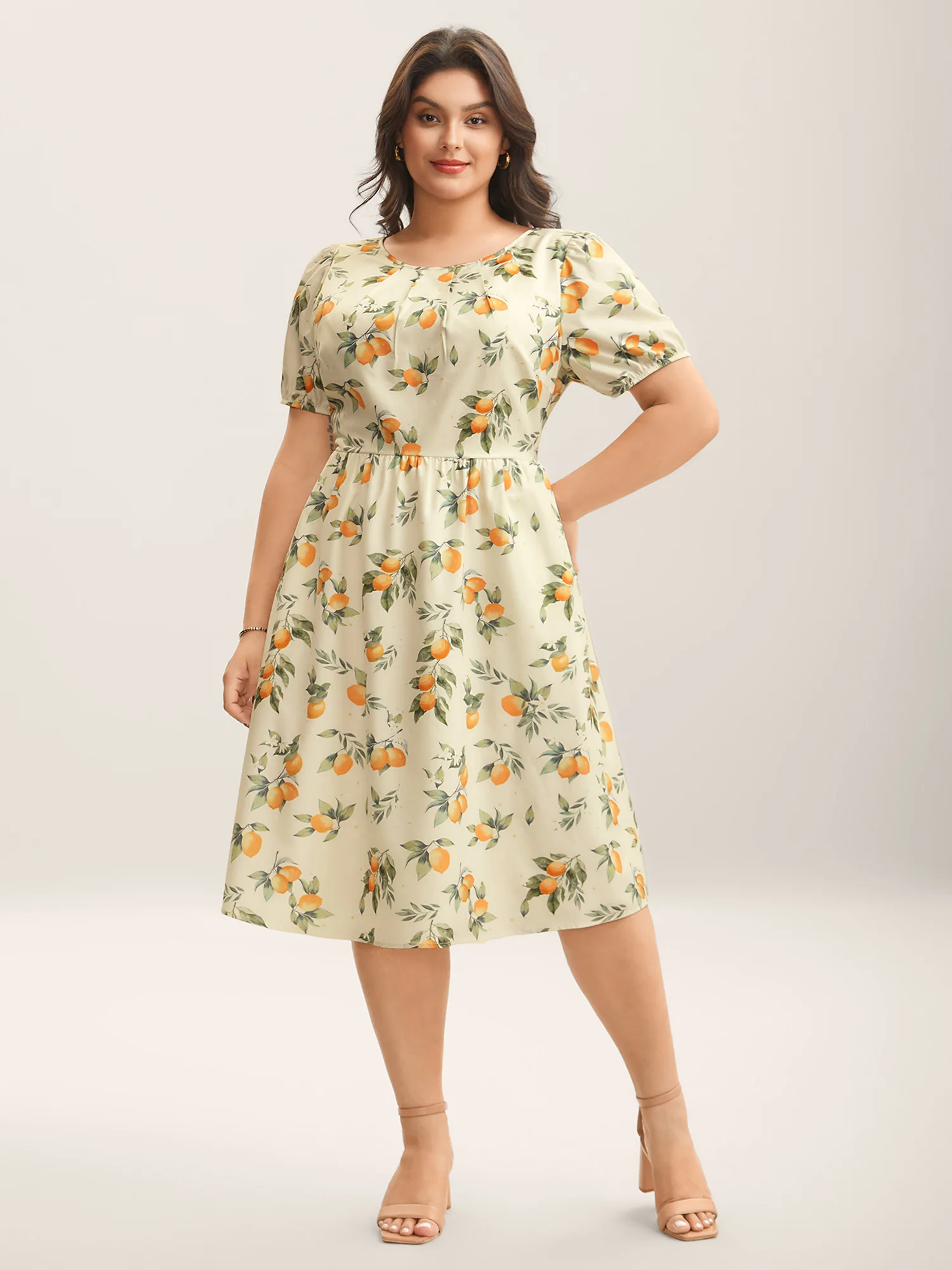 Citrus Print Bow Backless Midi Dress - Image 4