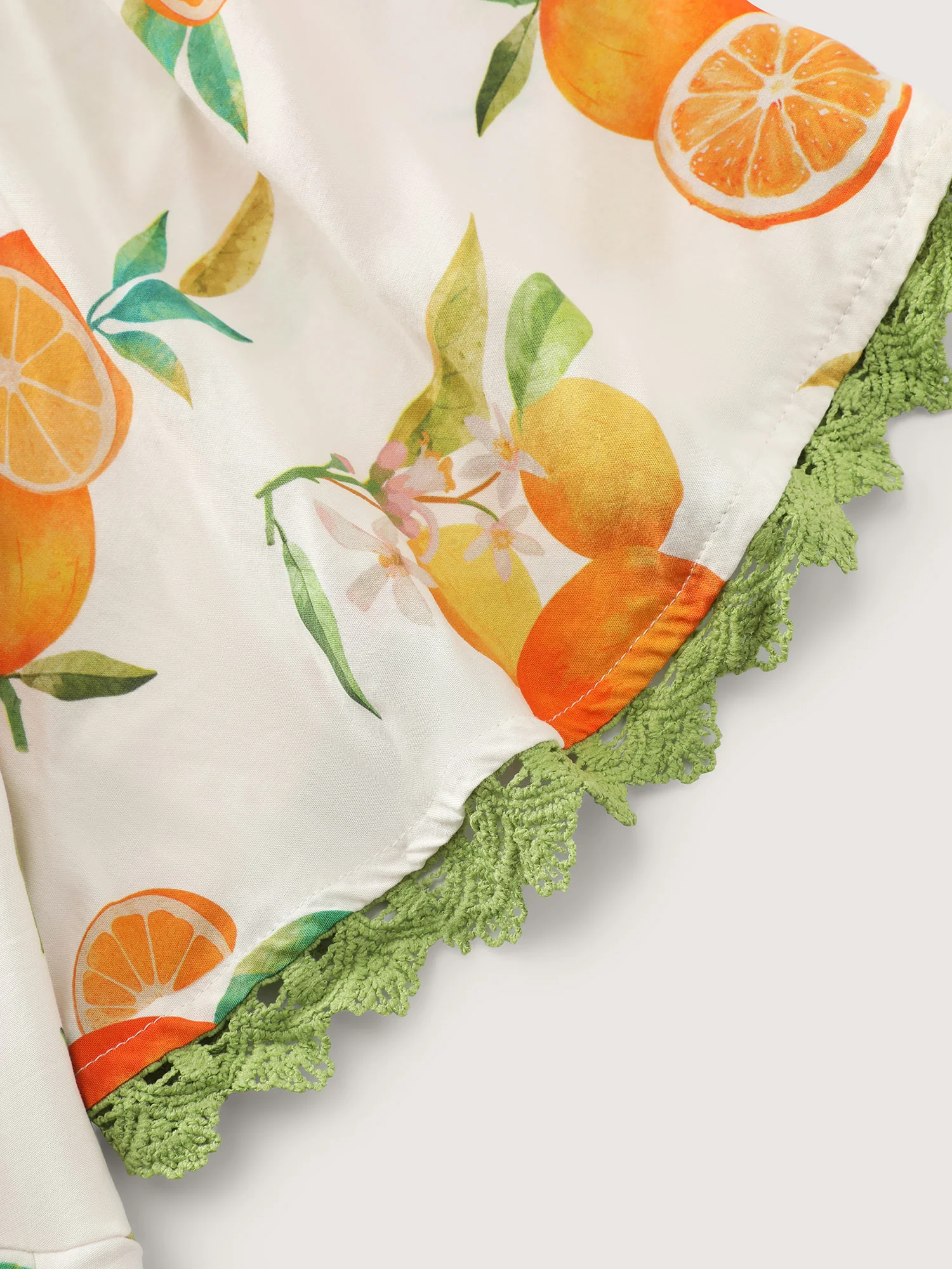 Citrus Print Lace Trim Ruched Midi Dress - Image 5