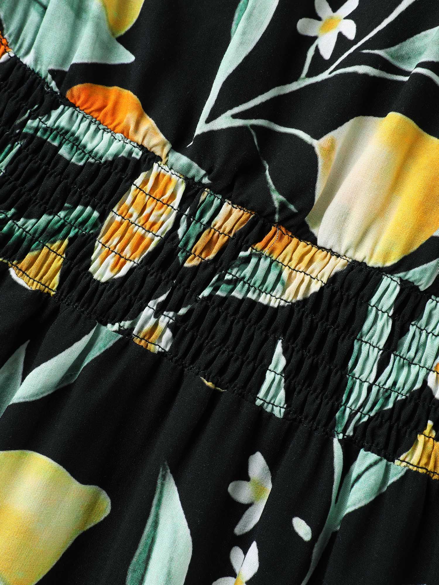 Citrus Print Overlap Neck Shirred Midi Dress - Image 6