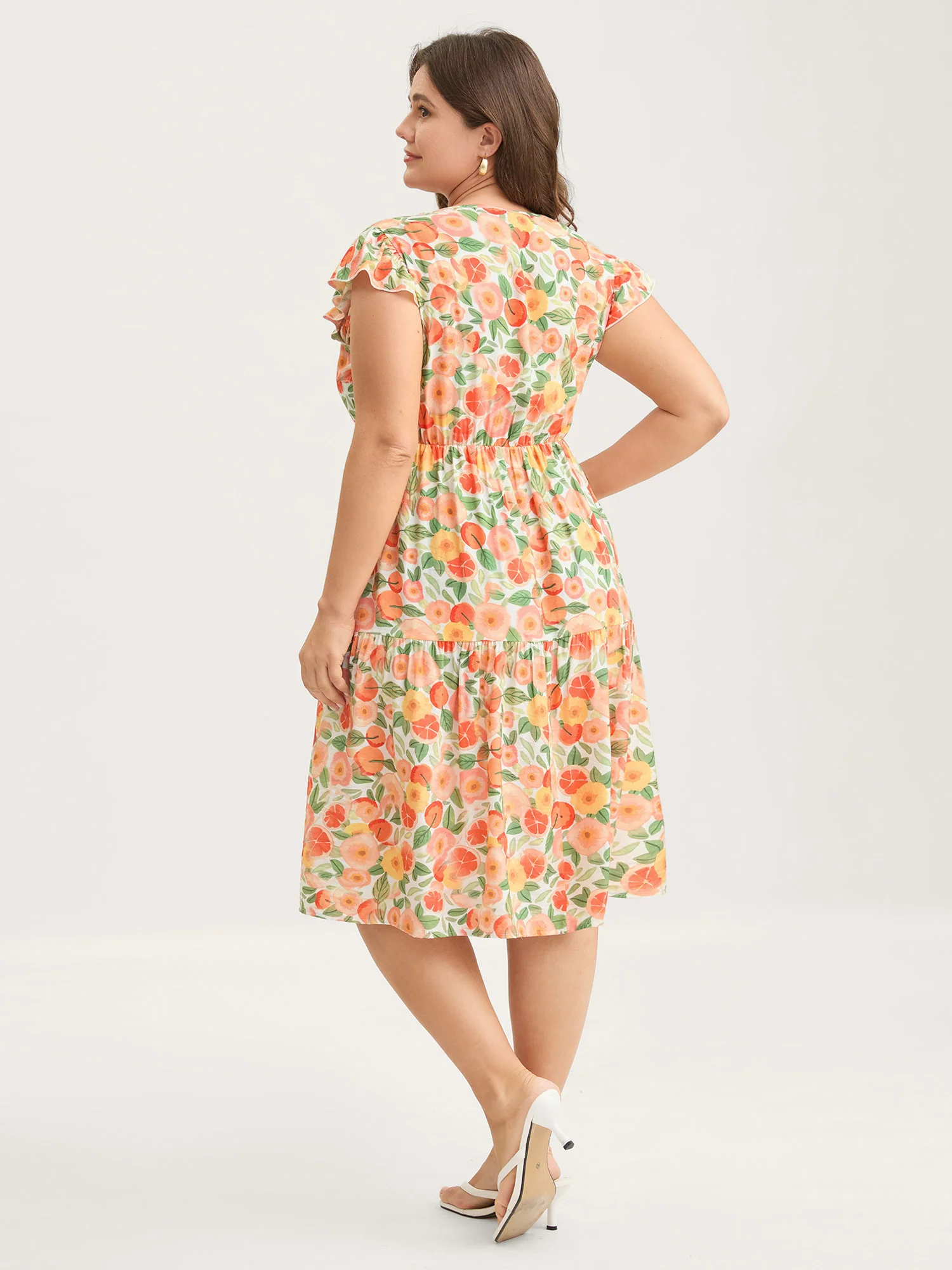 Citrus Print Pleated Flutter Sleeve Midi Dress - Image 5