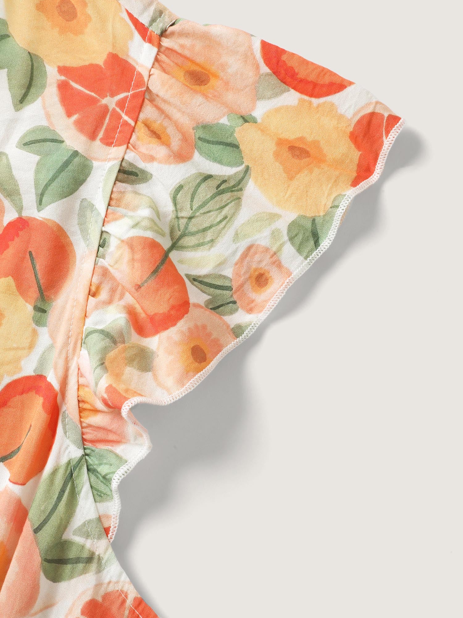Citrus Print Pleated Flutter Sleeve Midi Dress - Image 8