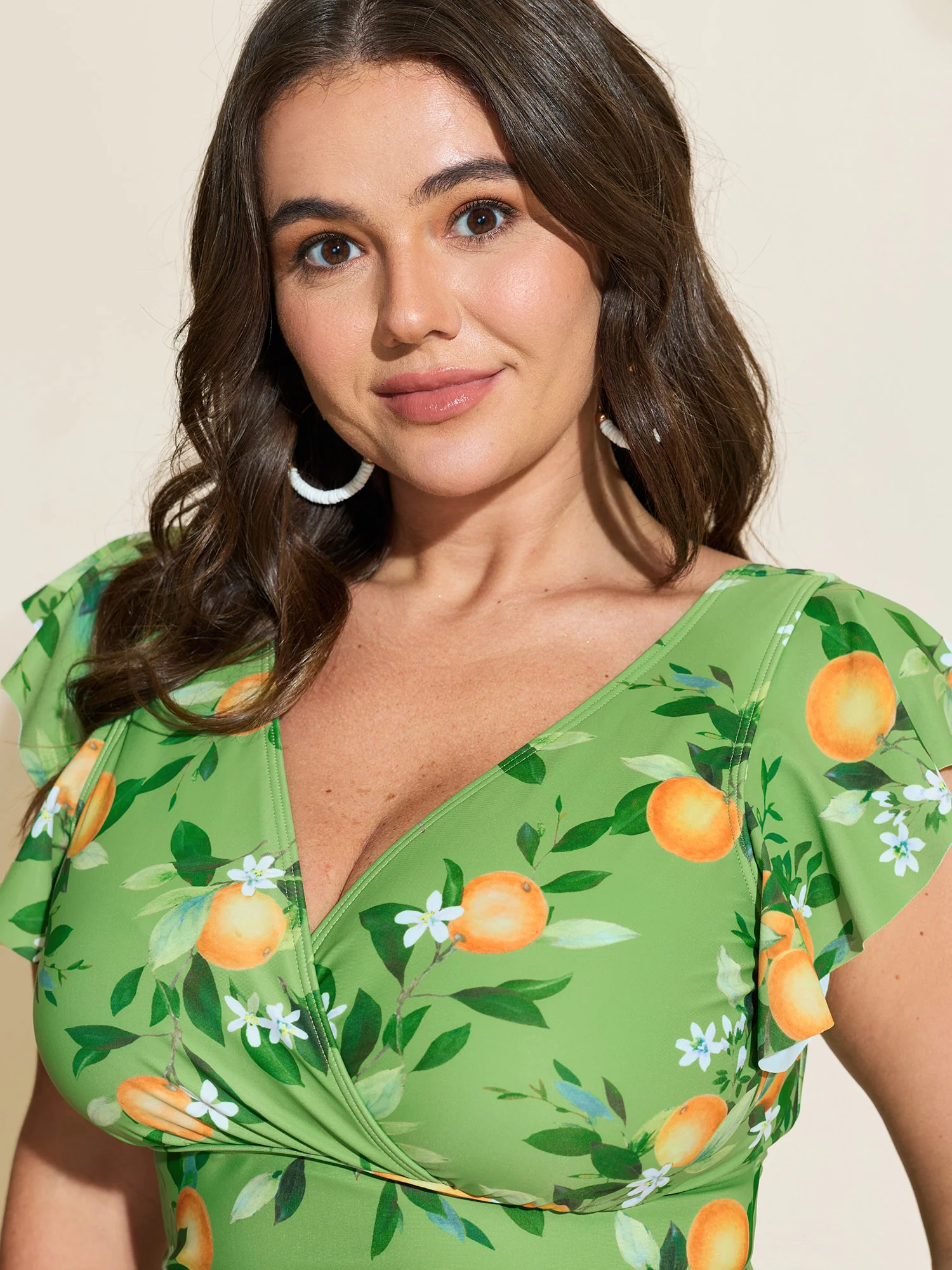Citrus Print Ruffled Sleeve Swim Top - Image 3