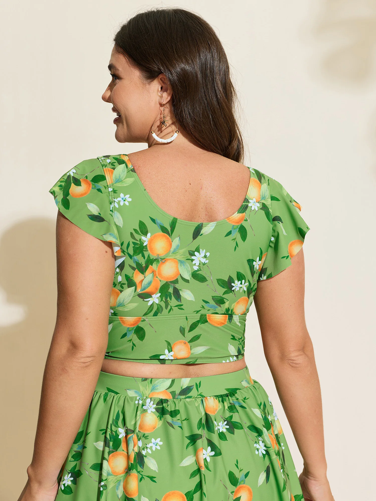 Citrus Print Ruffled Sleeve Swim Top - Image 4