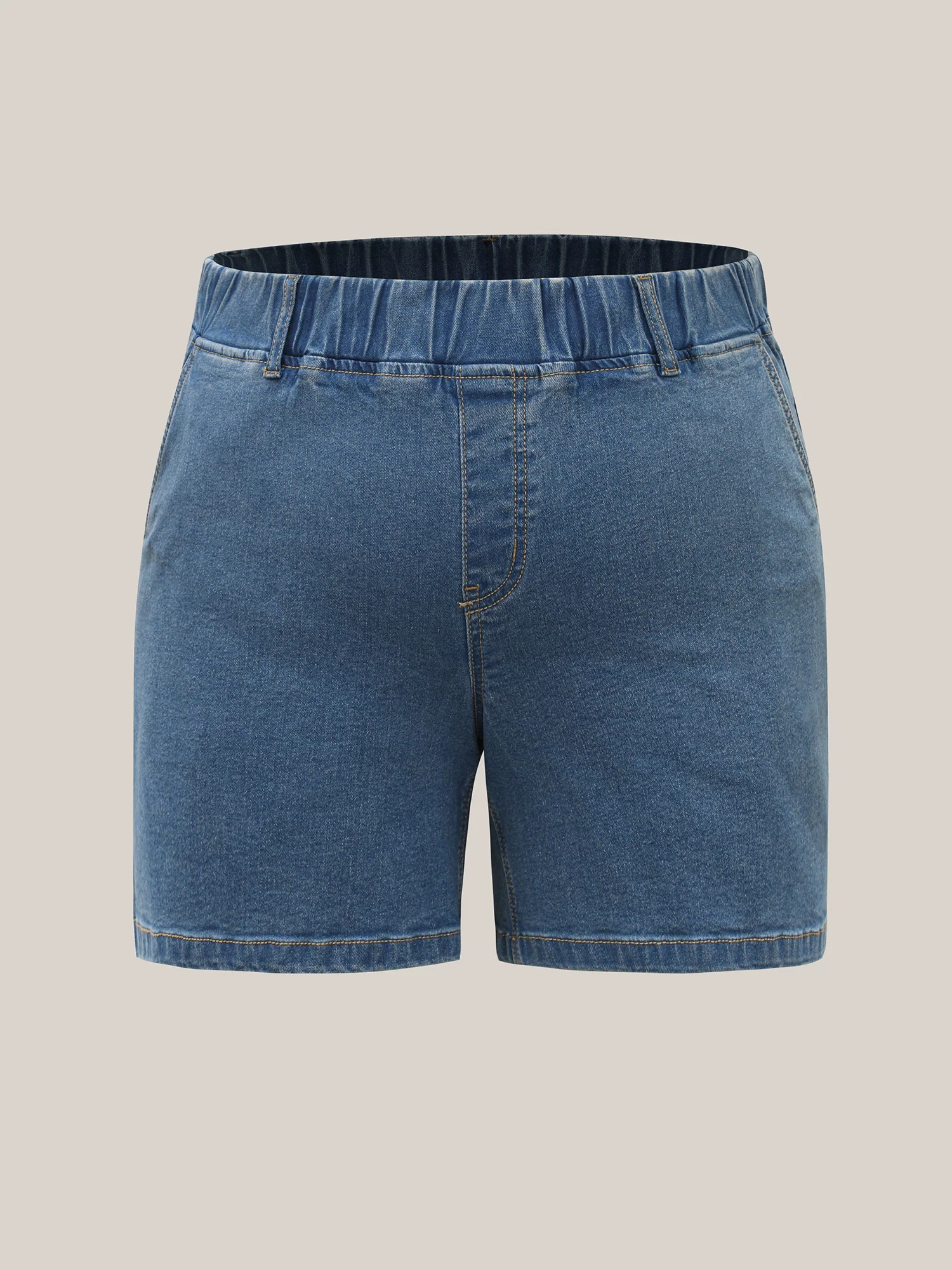 Pull-On Stretchy Waist Straight-Leg Denim Shorts - Image 8