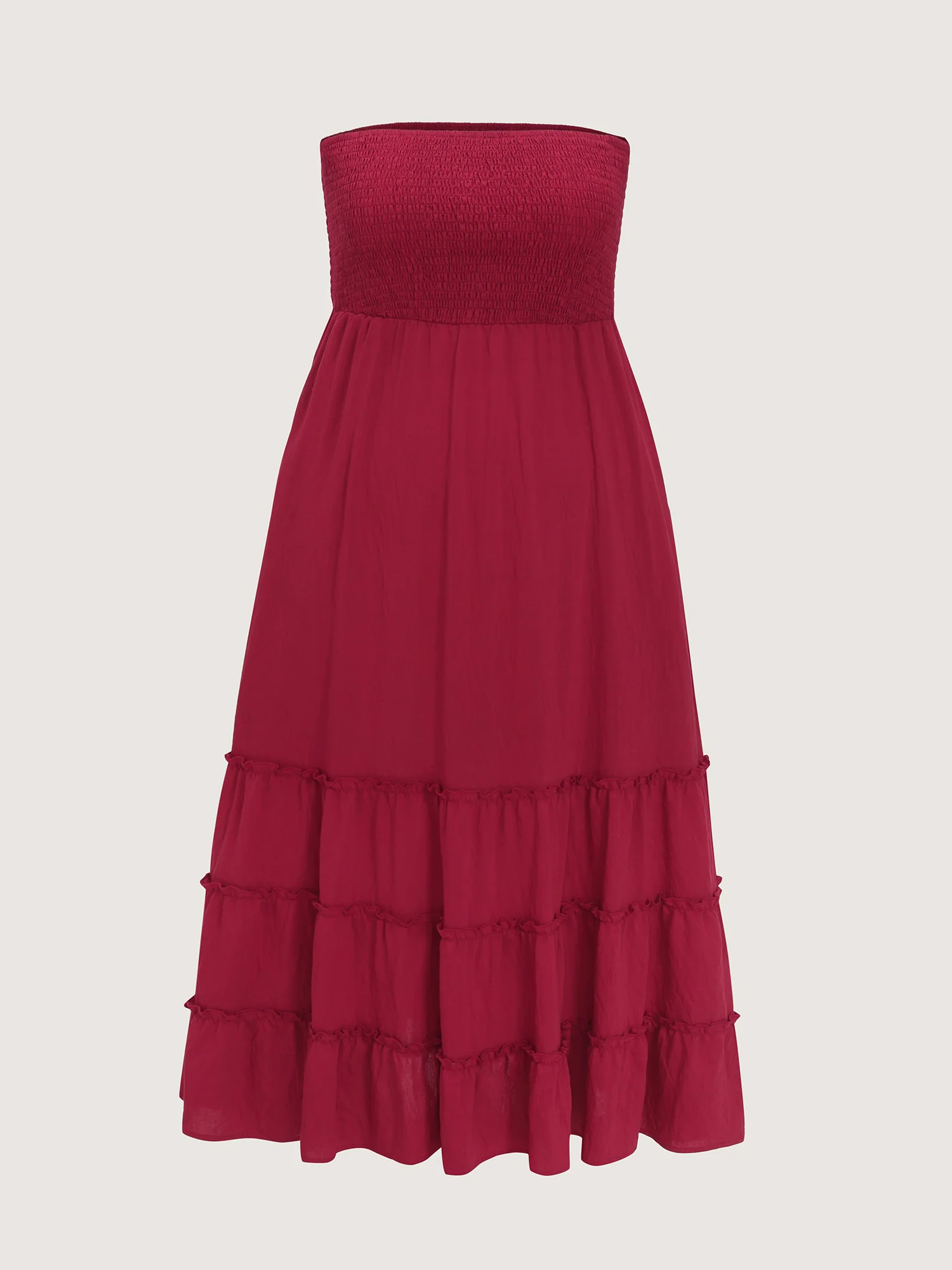 Classic Plain Shirred Bodice Tiered Maxi Dress - Image 7