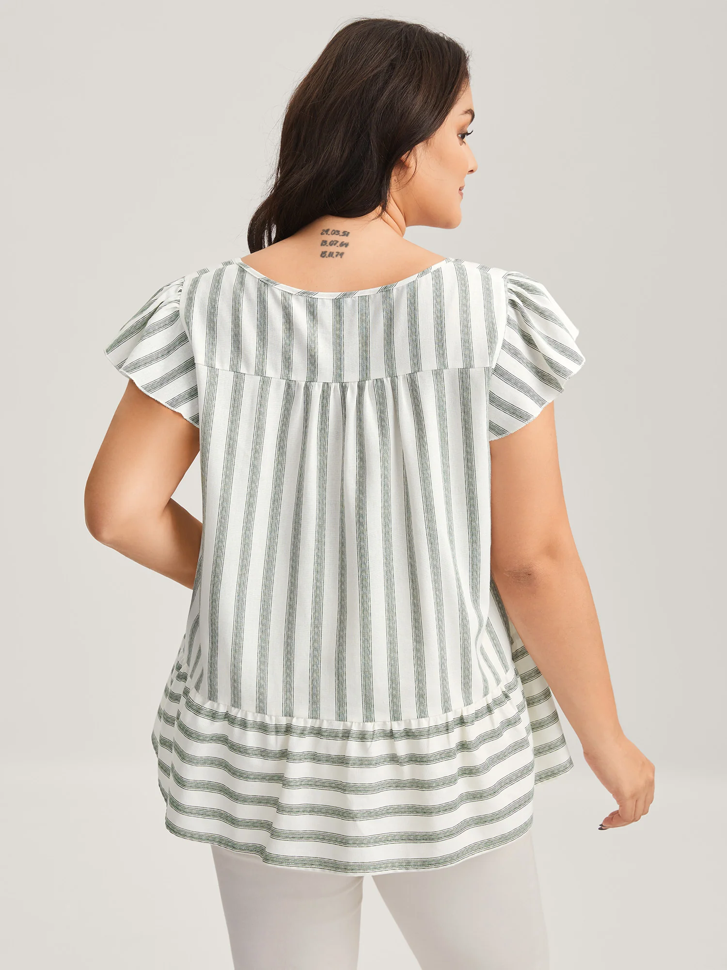 Classic Stripes Square Neck Tassels Blouse - Image 4