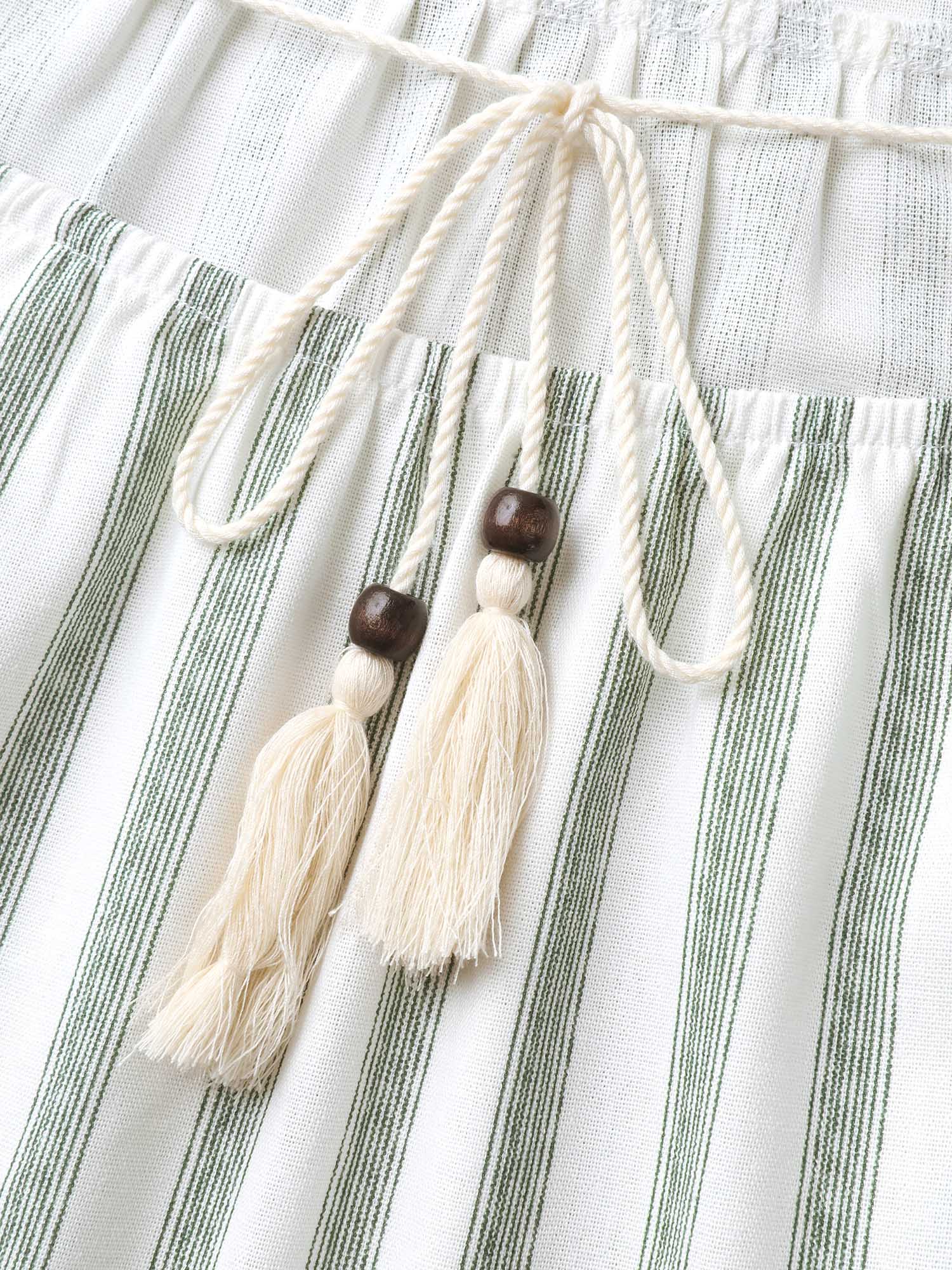 Classic Stripes Square Neck Tassels Blouse - Image 5