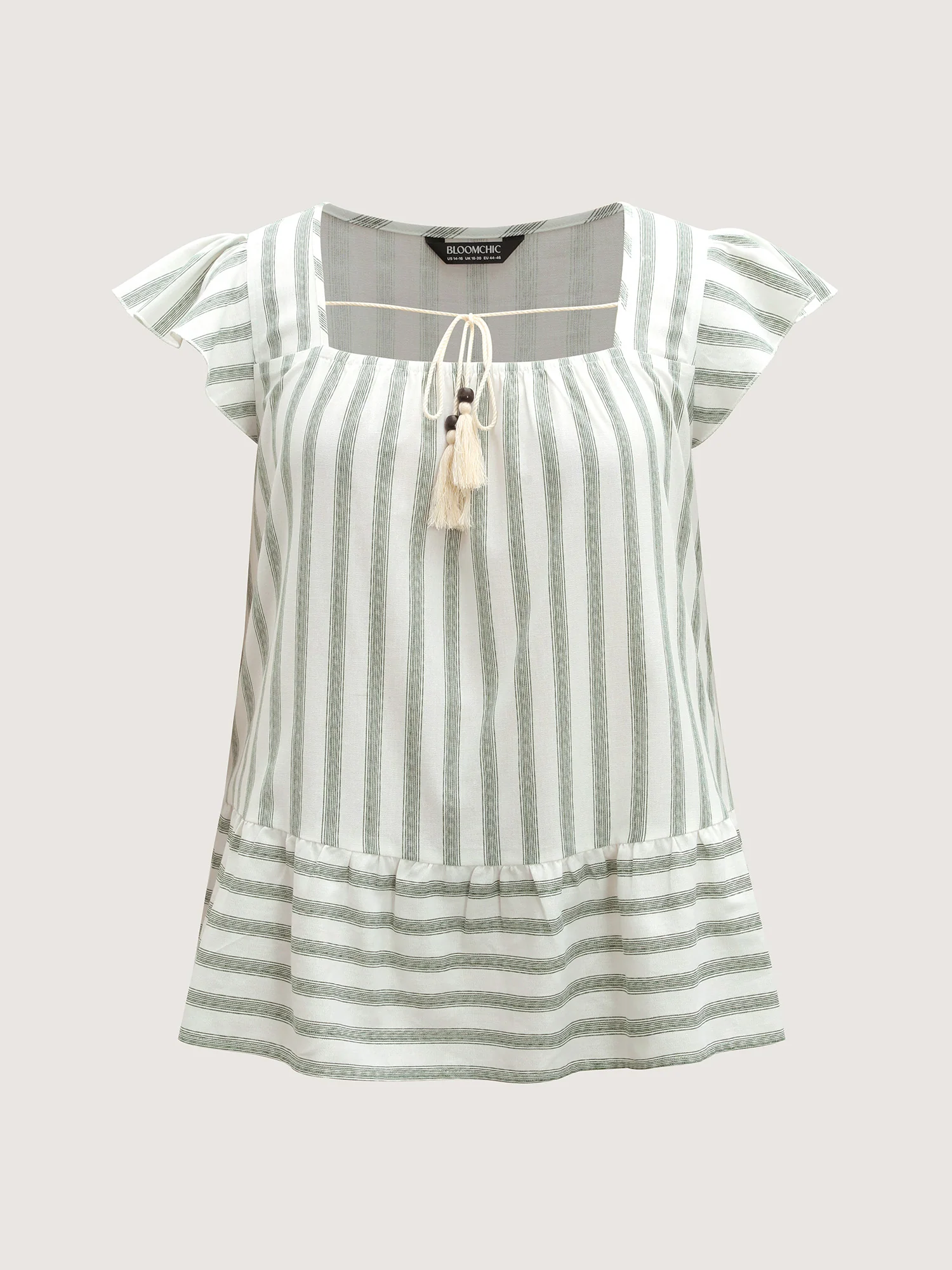 Classic Stripes Square Neck Tassels Blouse - Image 7