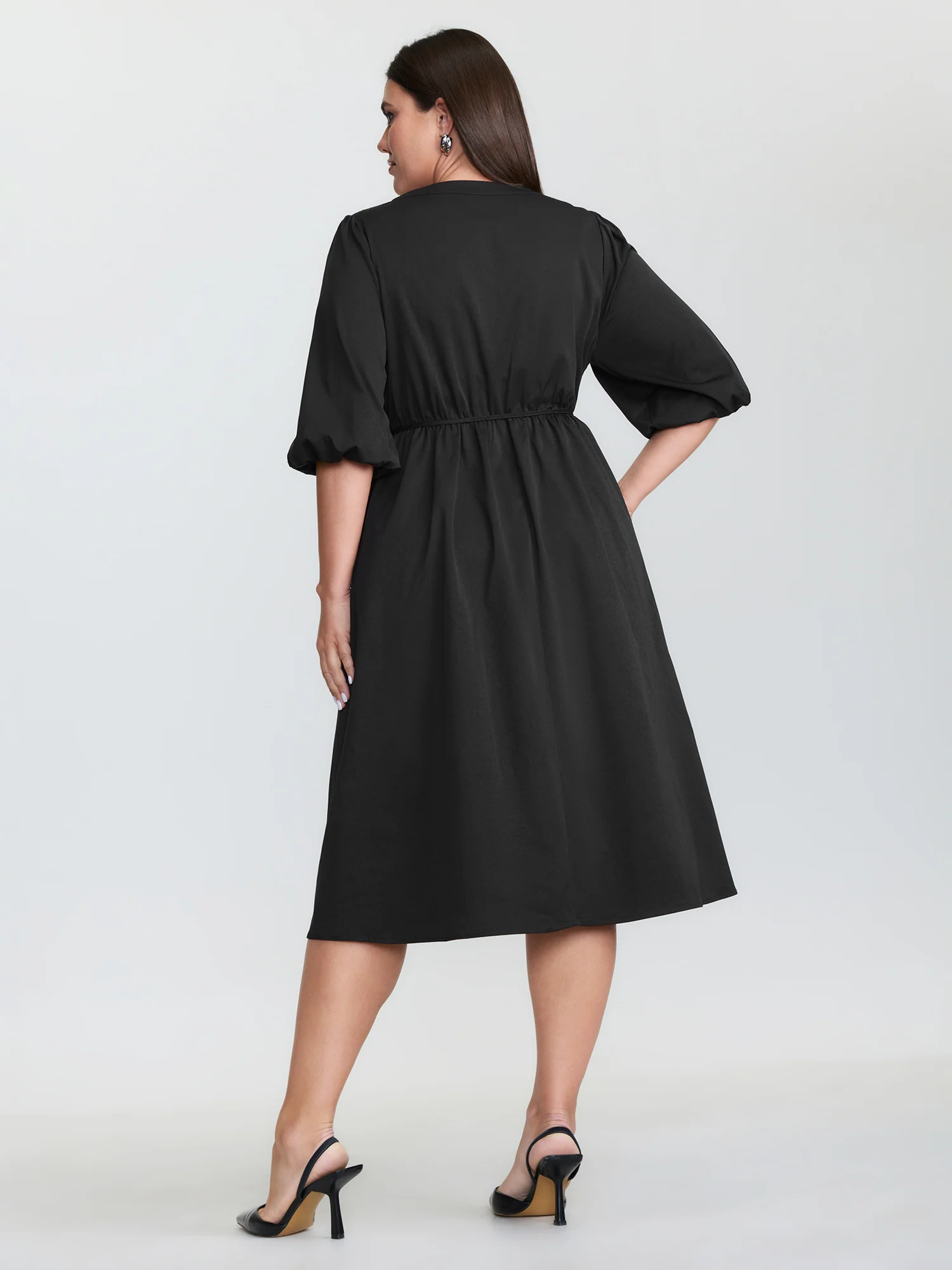 Classic Waist-Tie Pockets Midi Shirt Dress - Image 5