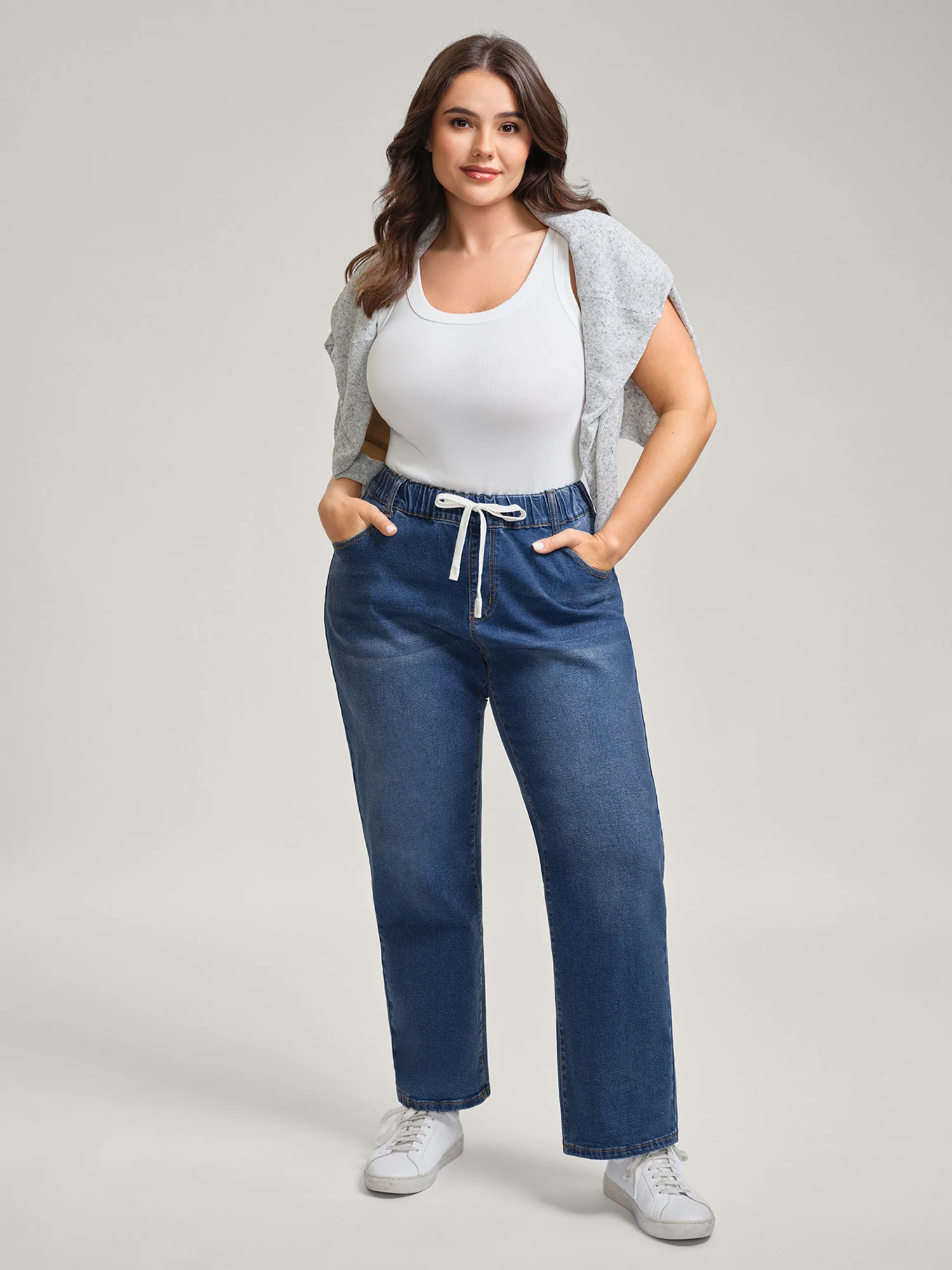 Pull-On Drawstring Straight-Leg Jeans - Image 2