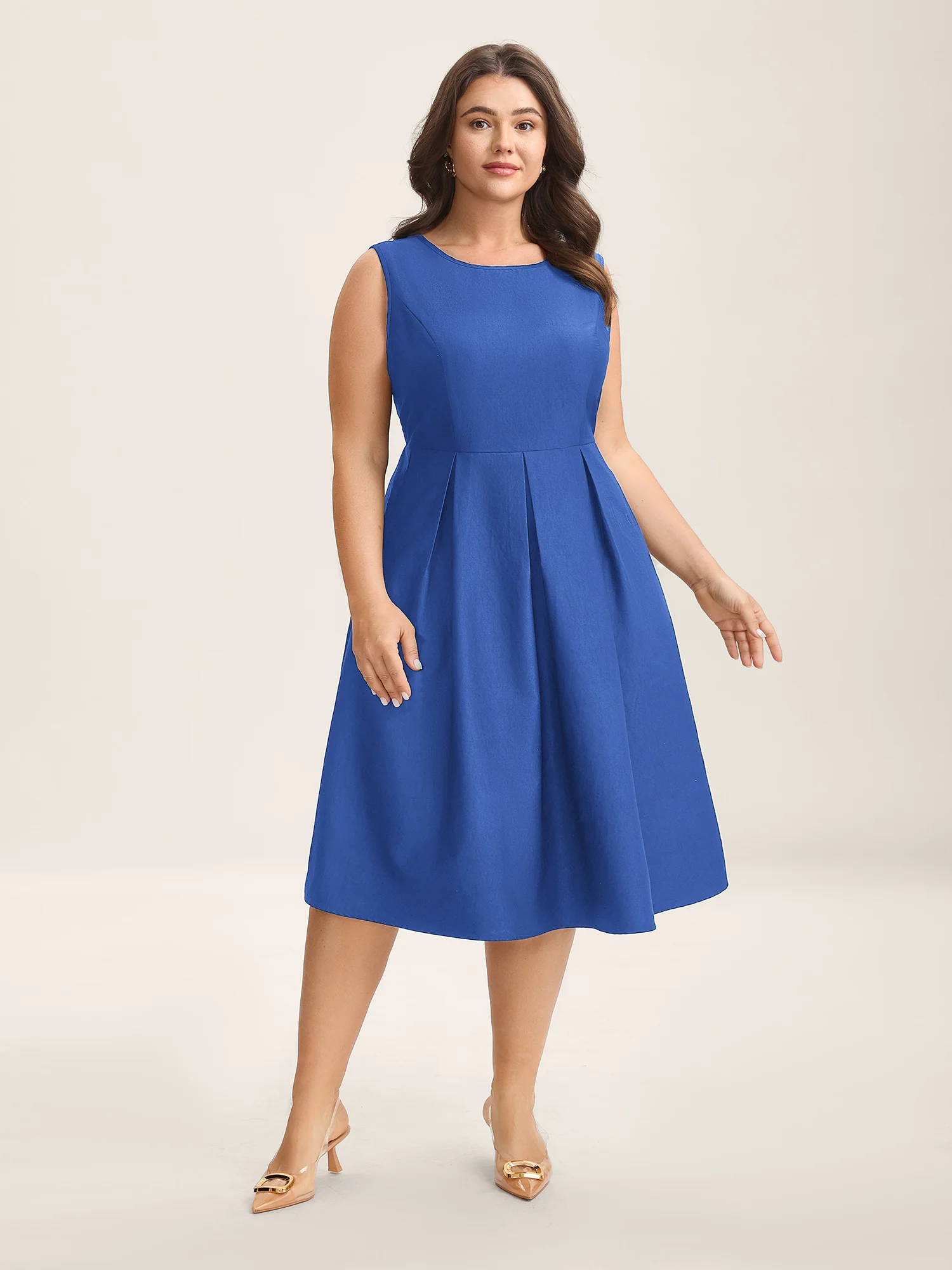 Classic Woven Inner Pleated Midi Dress - Image 10